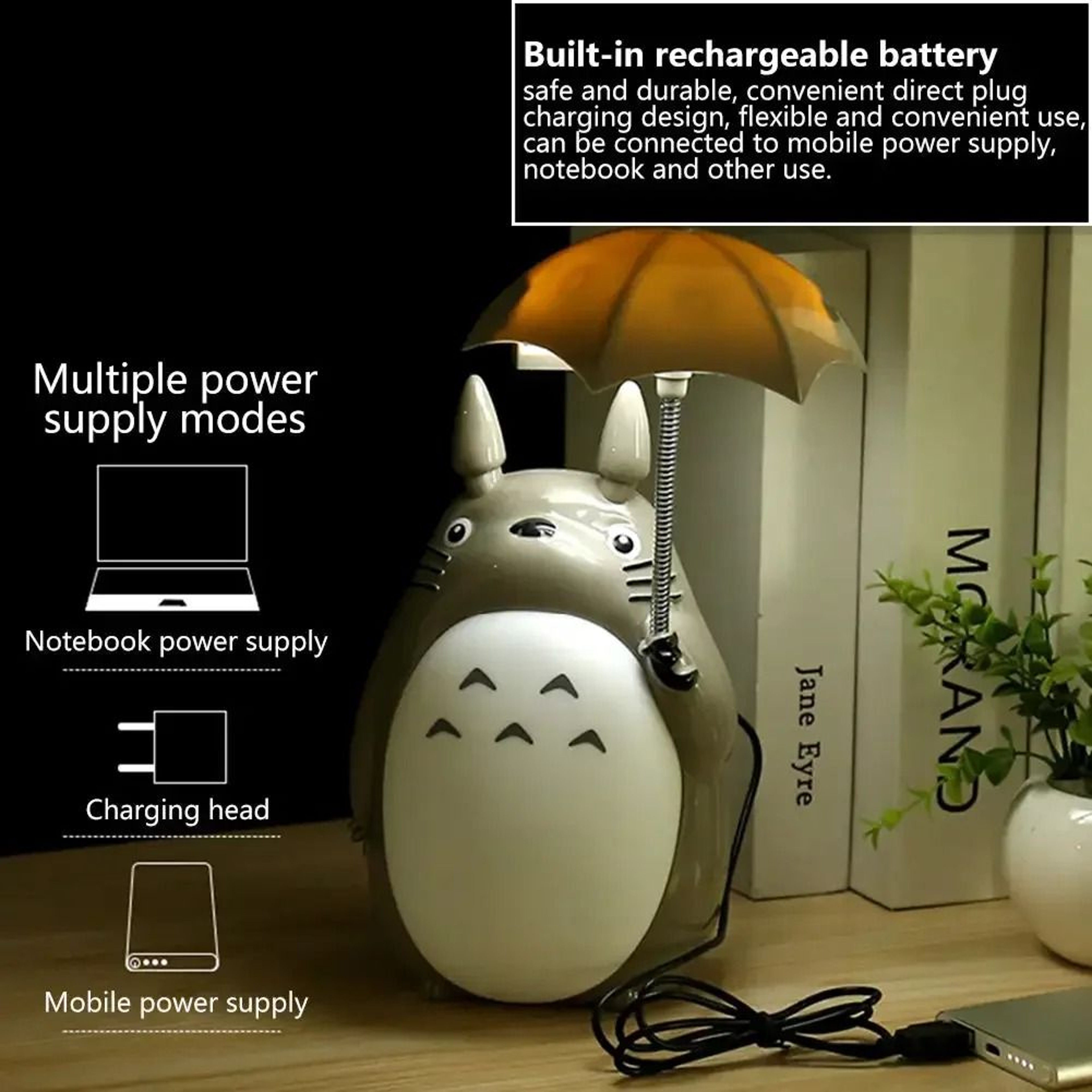 Creative Cartoon Totoro LED Reading Desk Lamp  Night Light USB Rechargeable 4