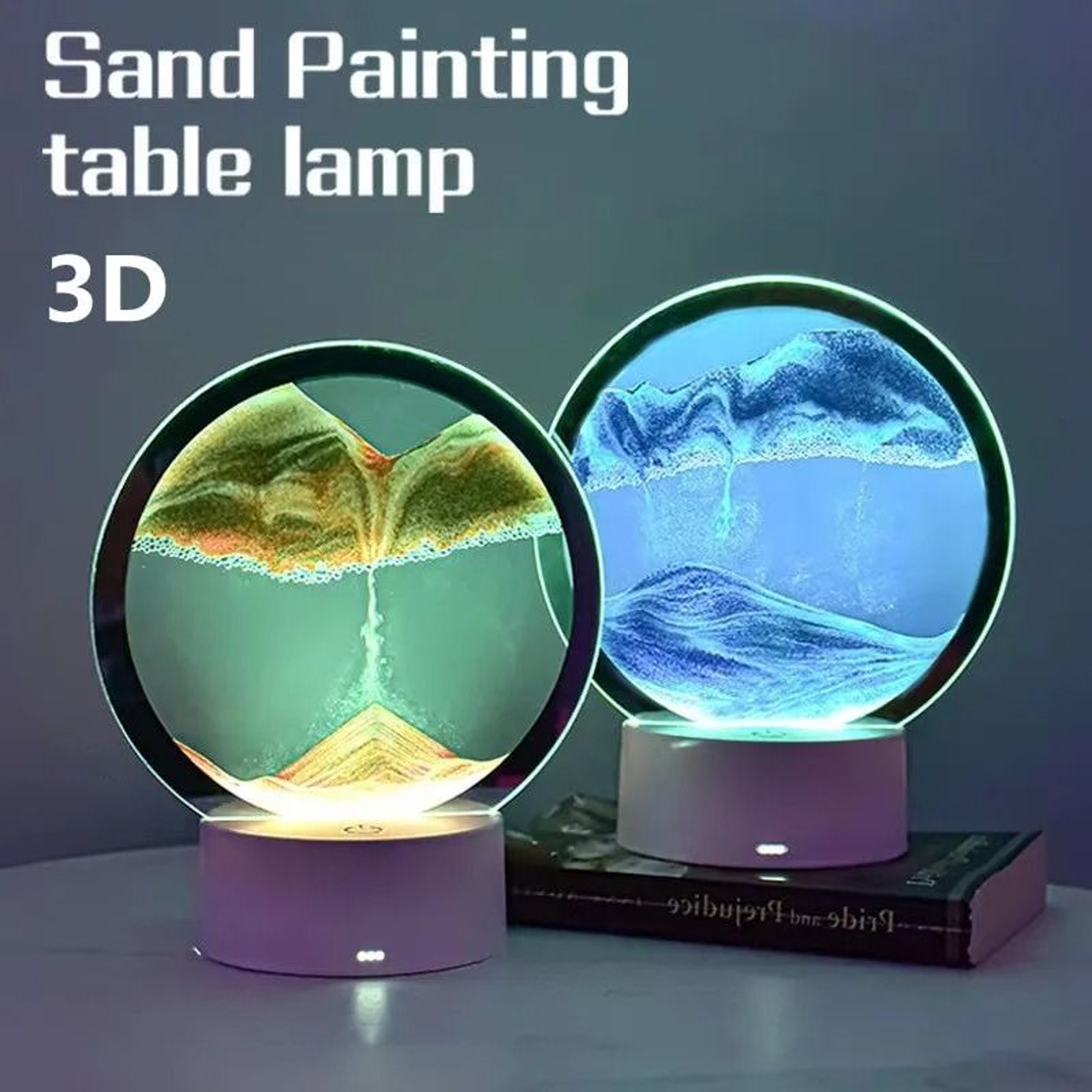 3D Moving Sand Art LED Night Light Flowing Sandscape Hourglass Table Lamp 1