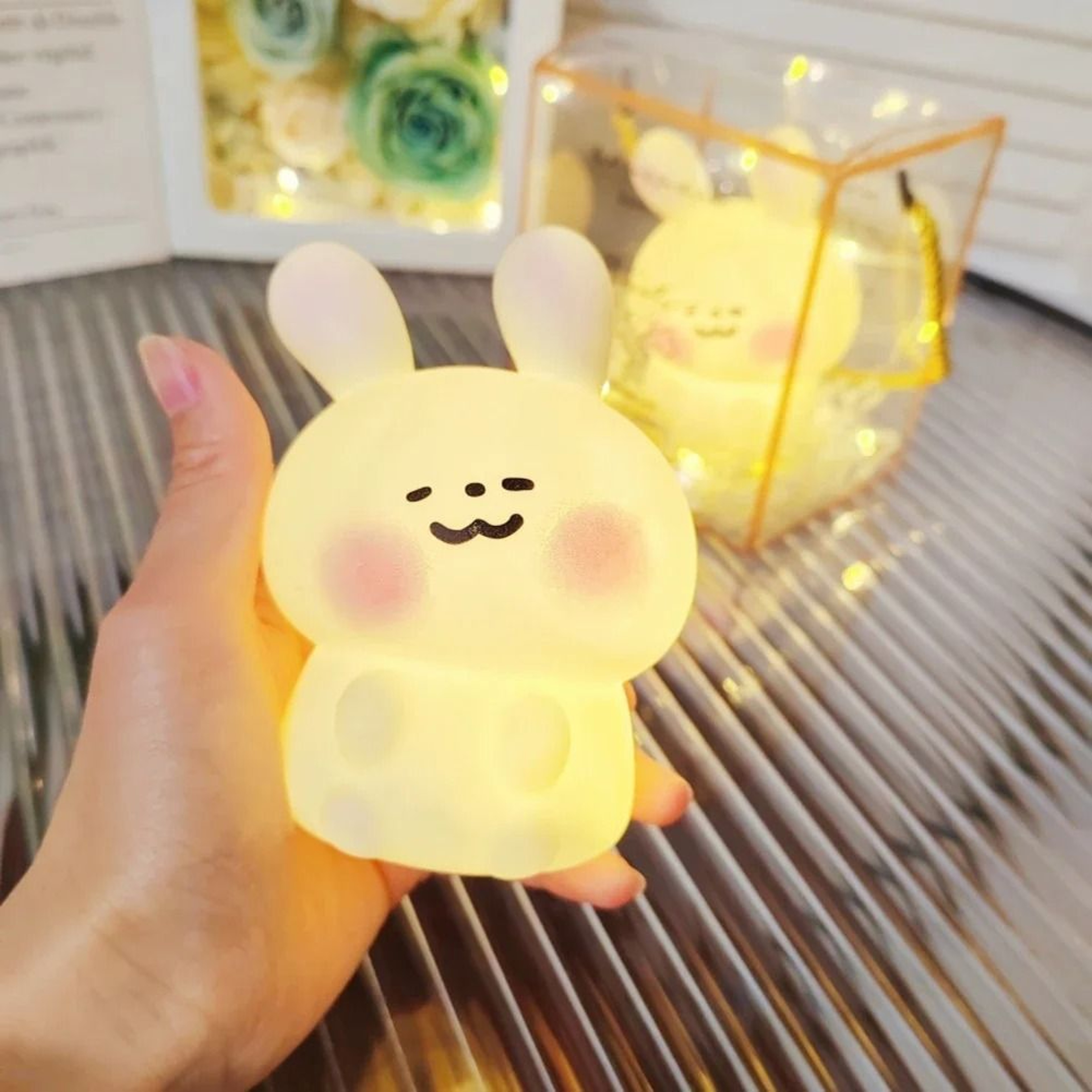Big Face Silicone Rabbit Touch Night Light Cute Soft Cartoon LED Bedside Lamp For Kids 3