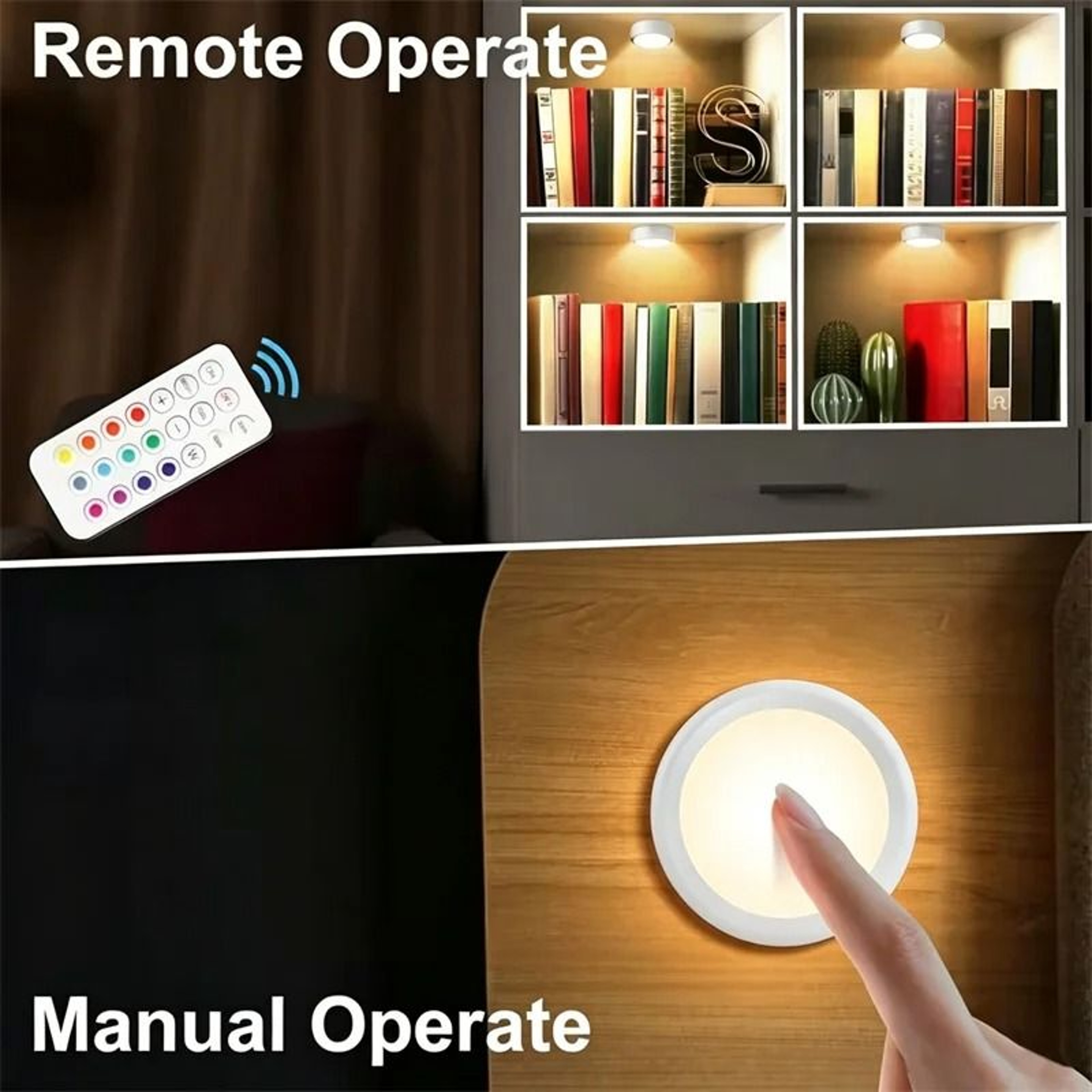 RGB LED Wireless UnderCabinet Puck Lights RemoteControlled Dimmable Battery Lights For Kitchen  Clo 1