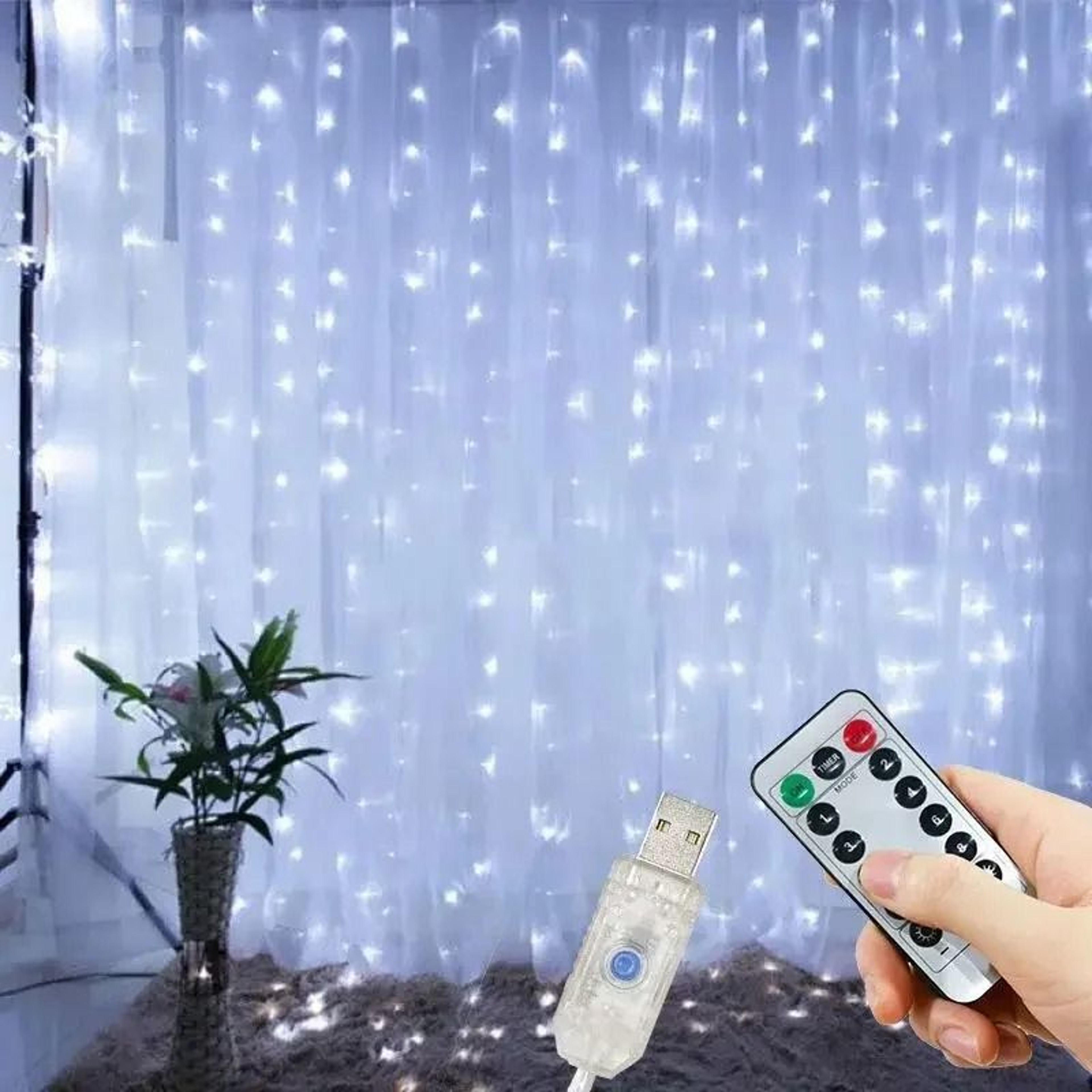 USB LED Remote Control Curtain String Lights 6