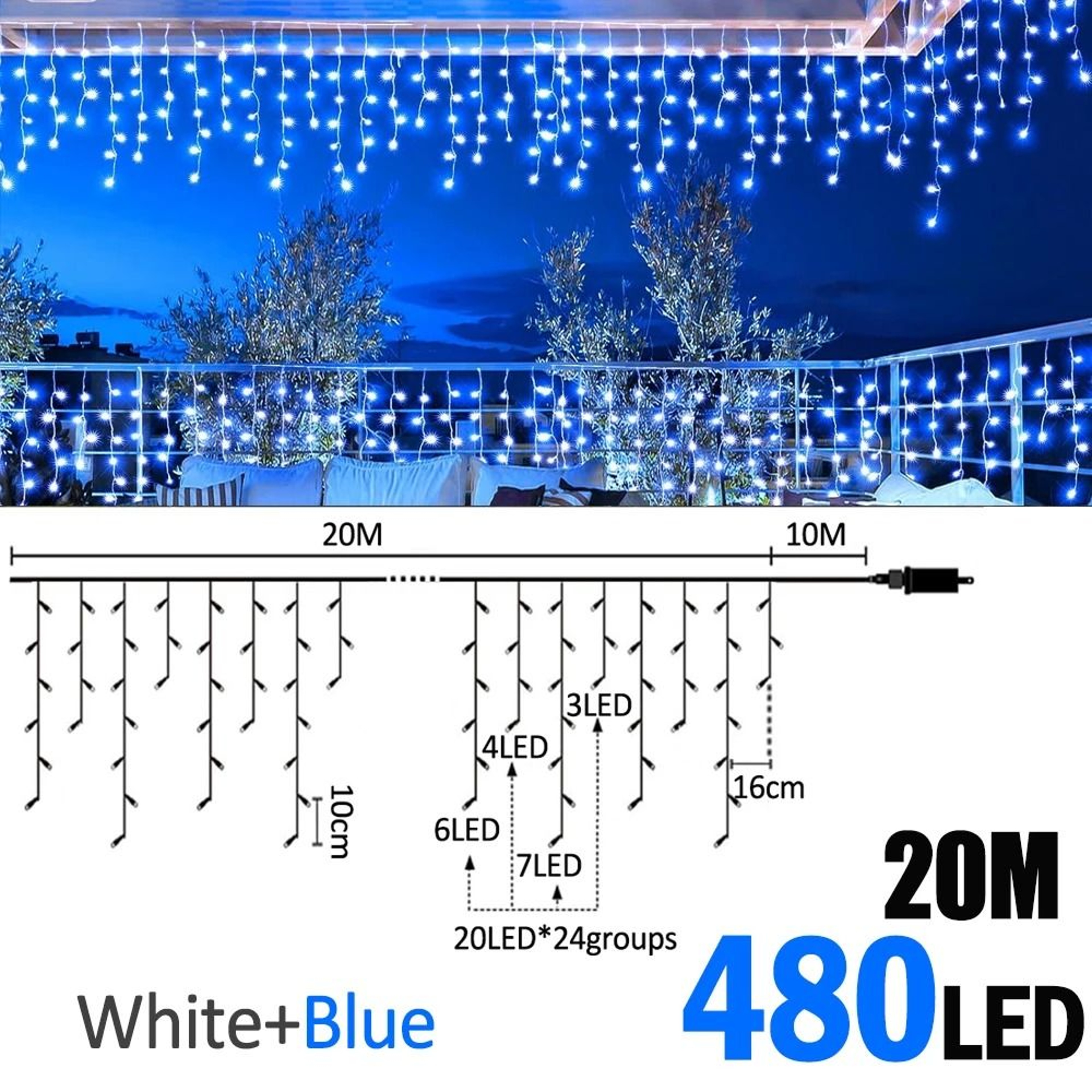 Outdoor LED Waterfall Icicle Curtain Lights 200LED  480LED For Roof Eaves  Garden Decor 11