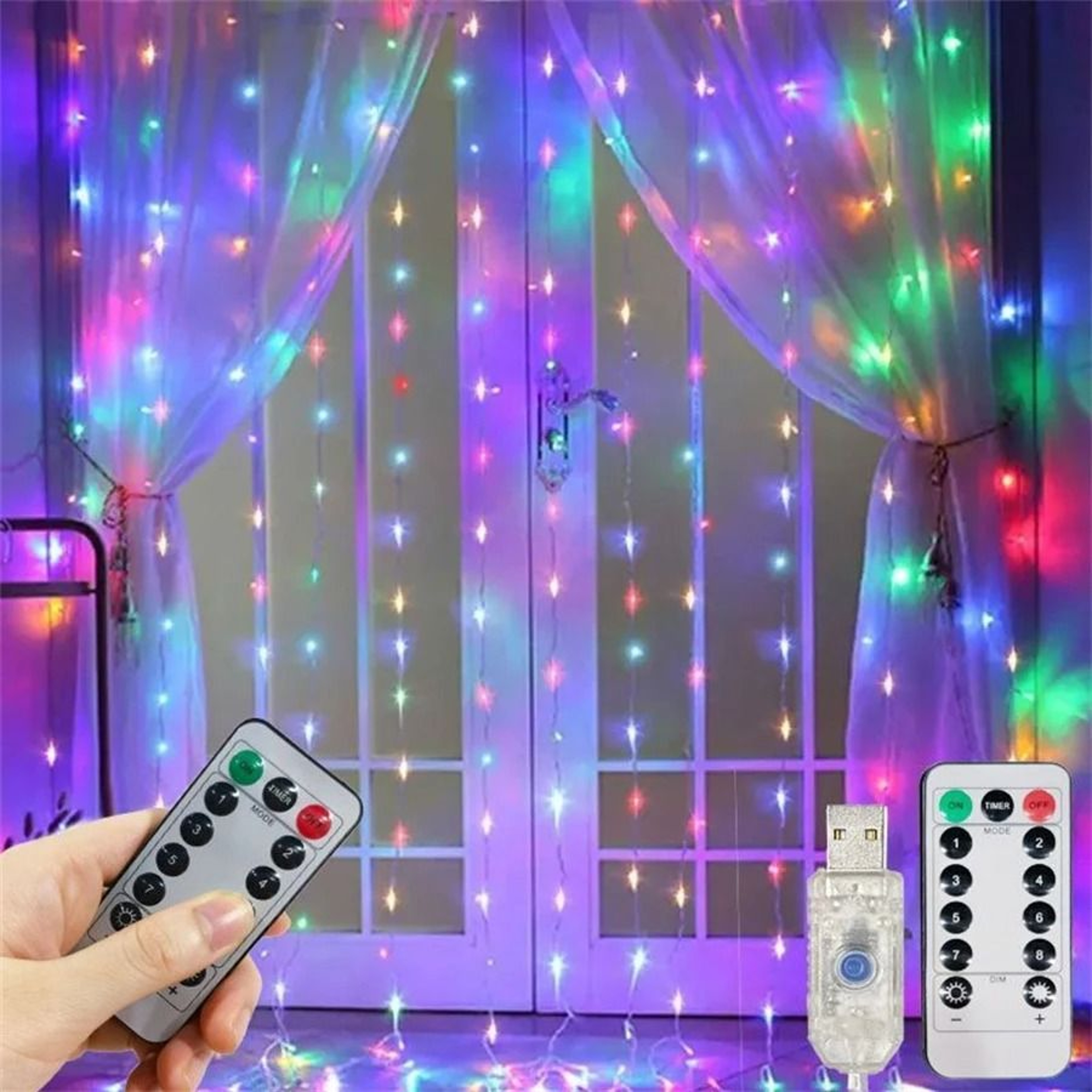 USB Remote Control Window LED Curtain String Lights With 8 Modes For Bedroom  Party Decor 4