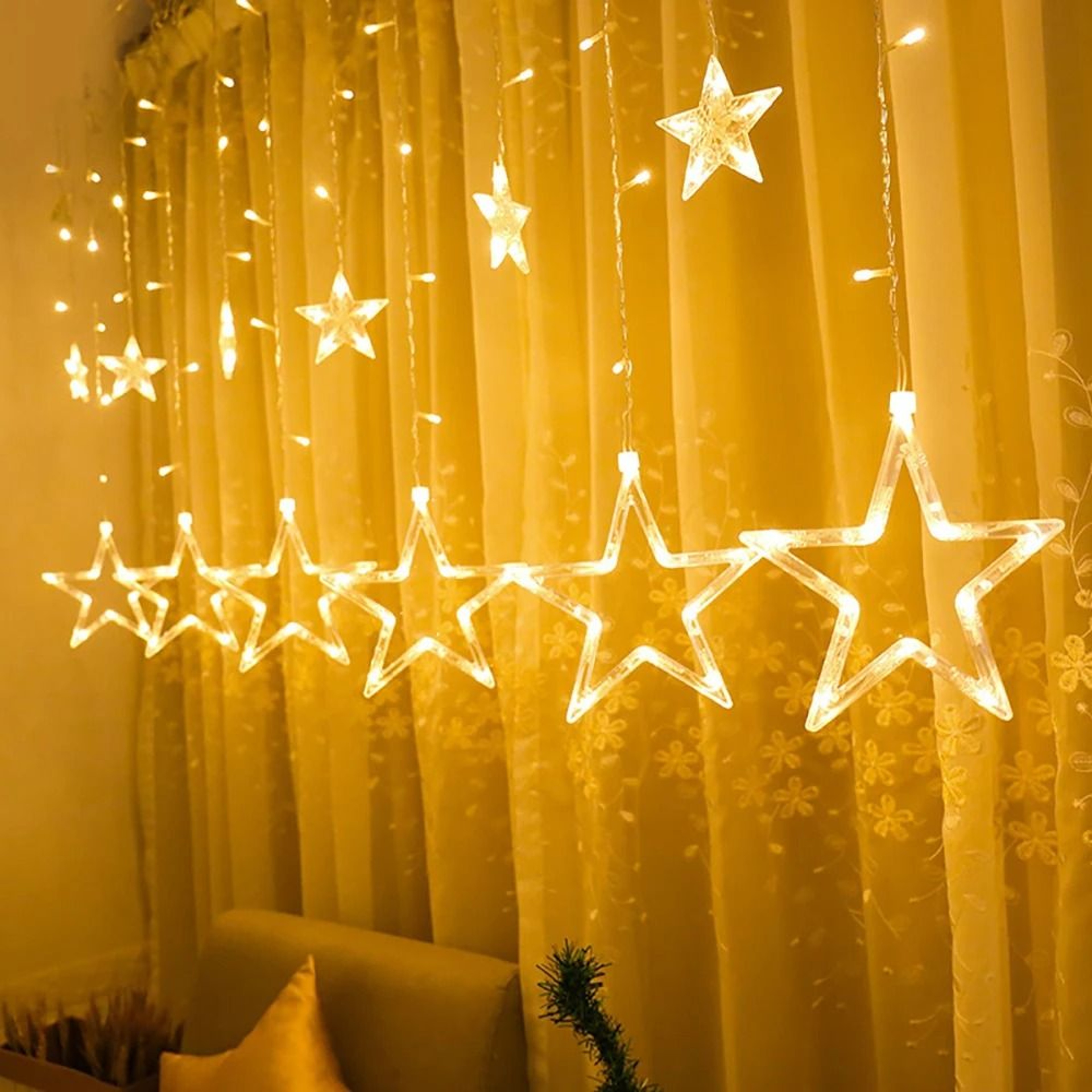 138 LED Star Curtain String Lights With 8 Modes For Ramadan Wedding  Holiday Decor 5