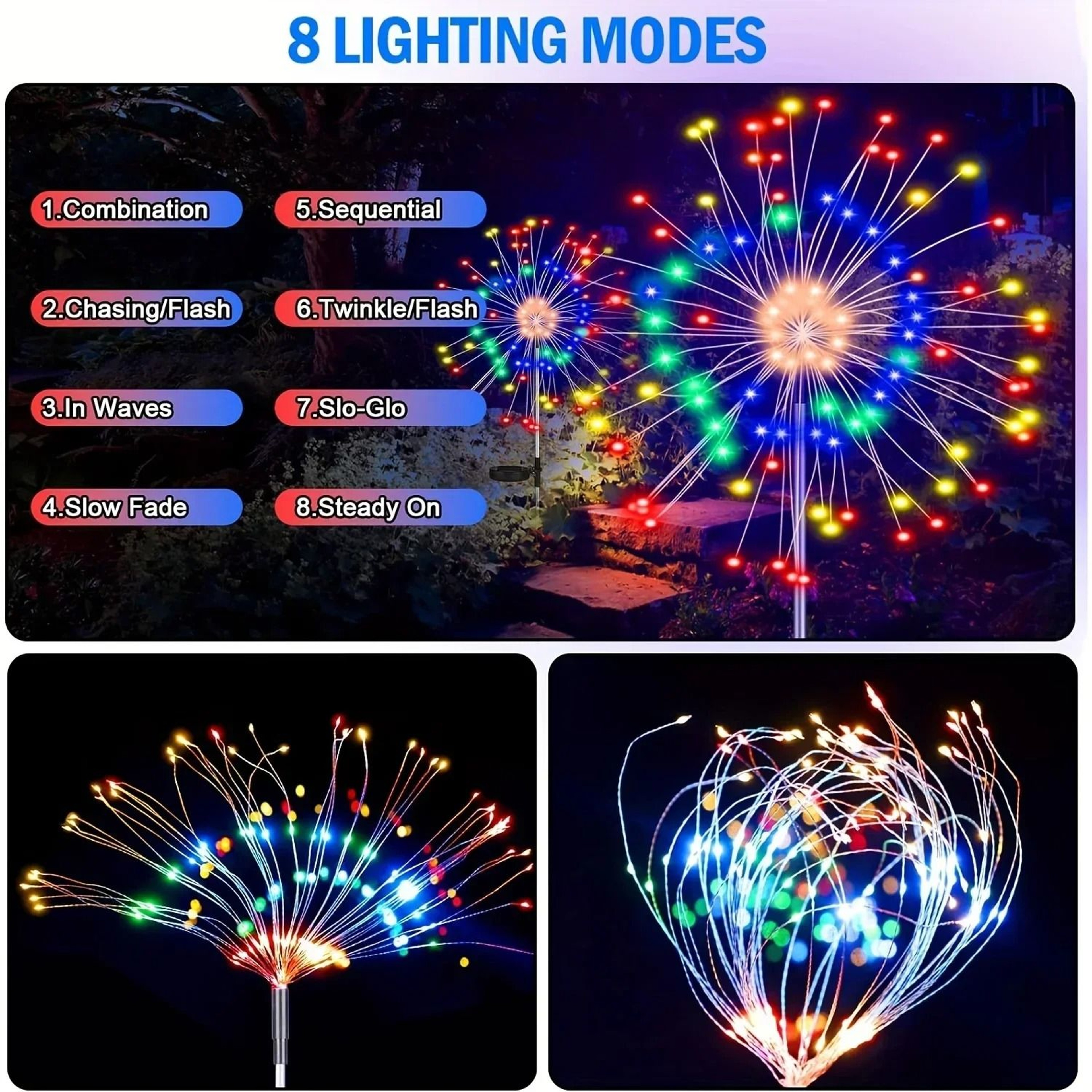 90 LED Outdoor Solar Starburst Flower Lights With 8 Lighting Modes For Garden  Holiday Decor 4