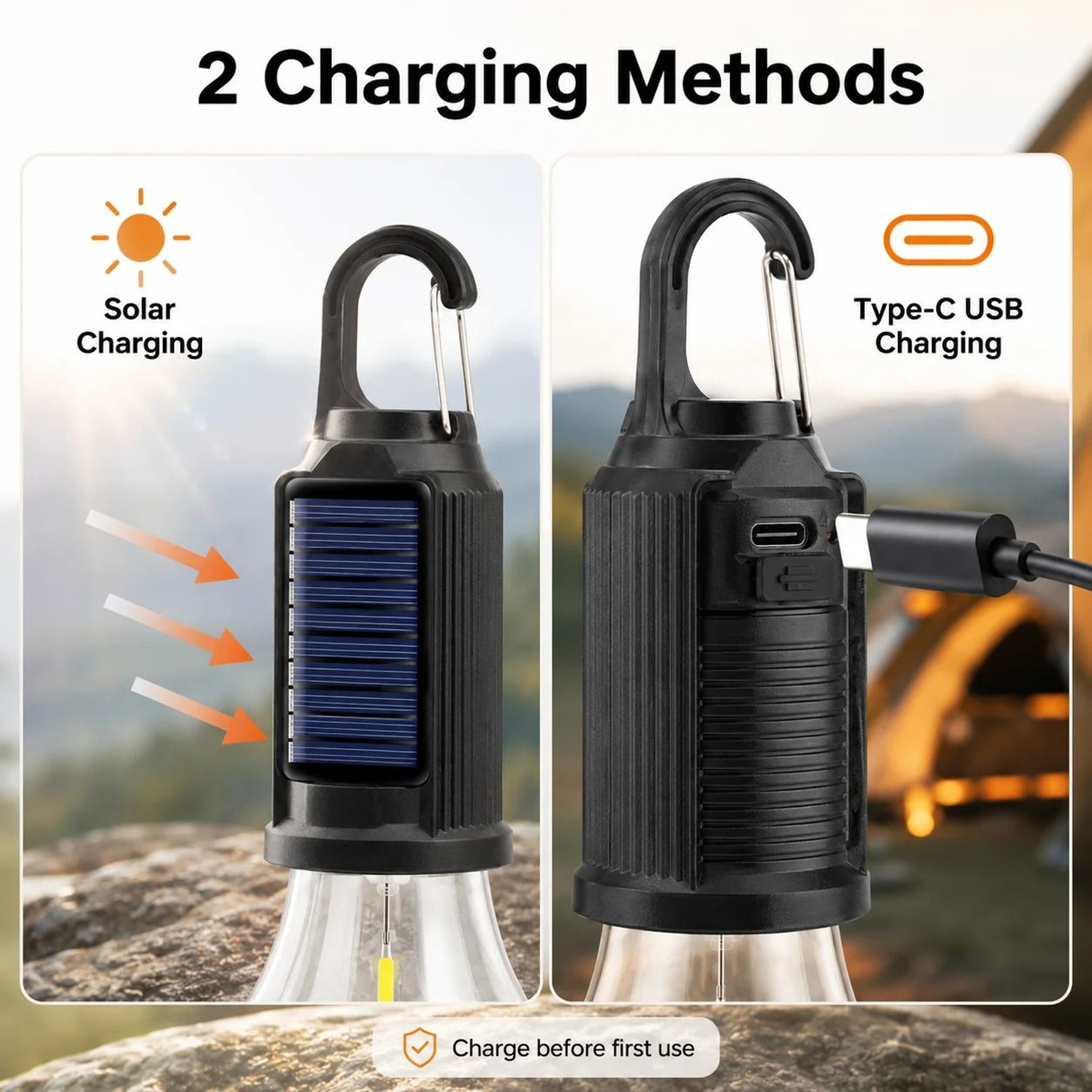 Solar Rechargeable Hanging Tent Light Bulb  USB Portable Outdoor Camping Lantern 2