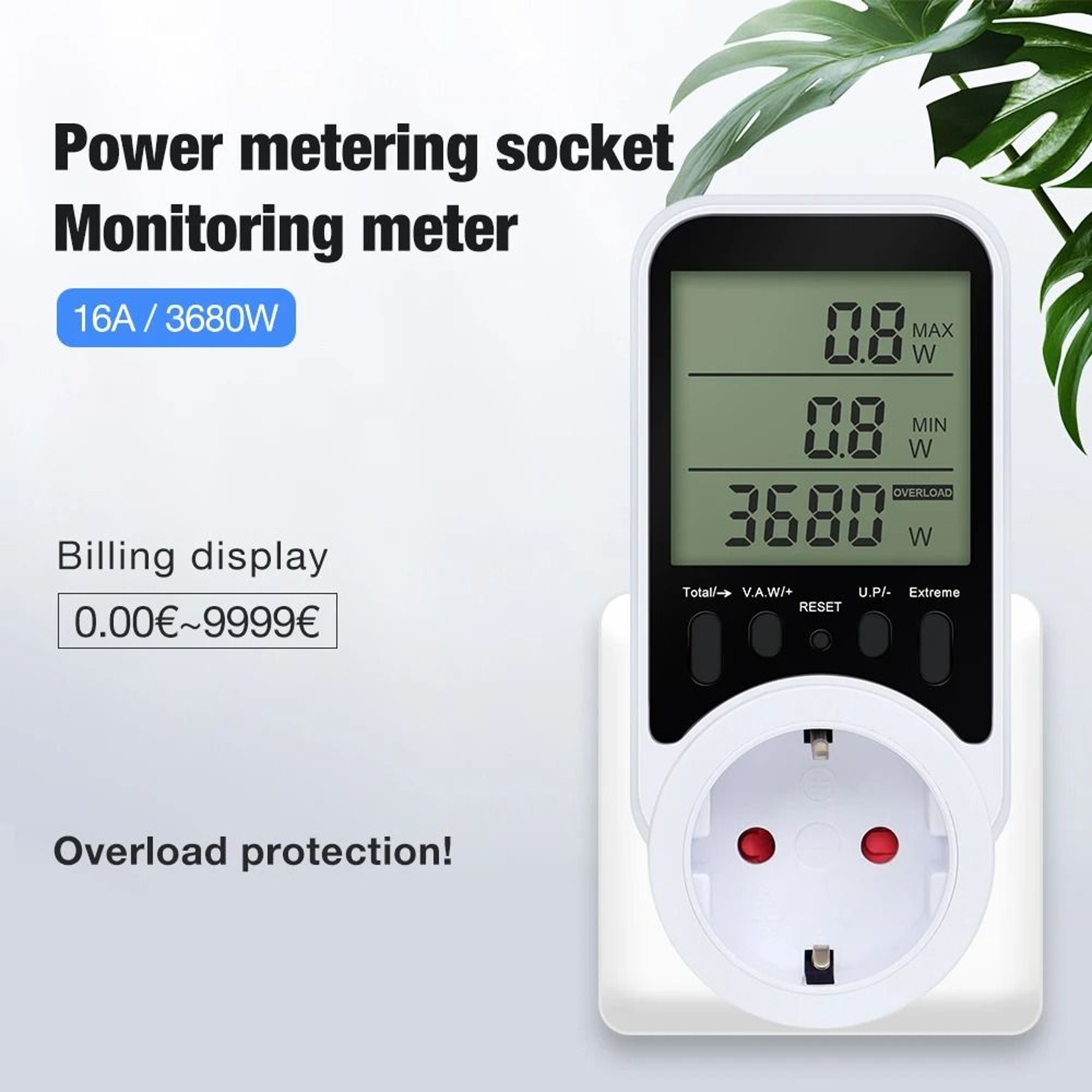 Digital LCD Energy Meter Wattmeter Power Consumption Analyzer Outlet 0