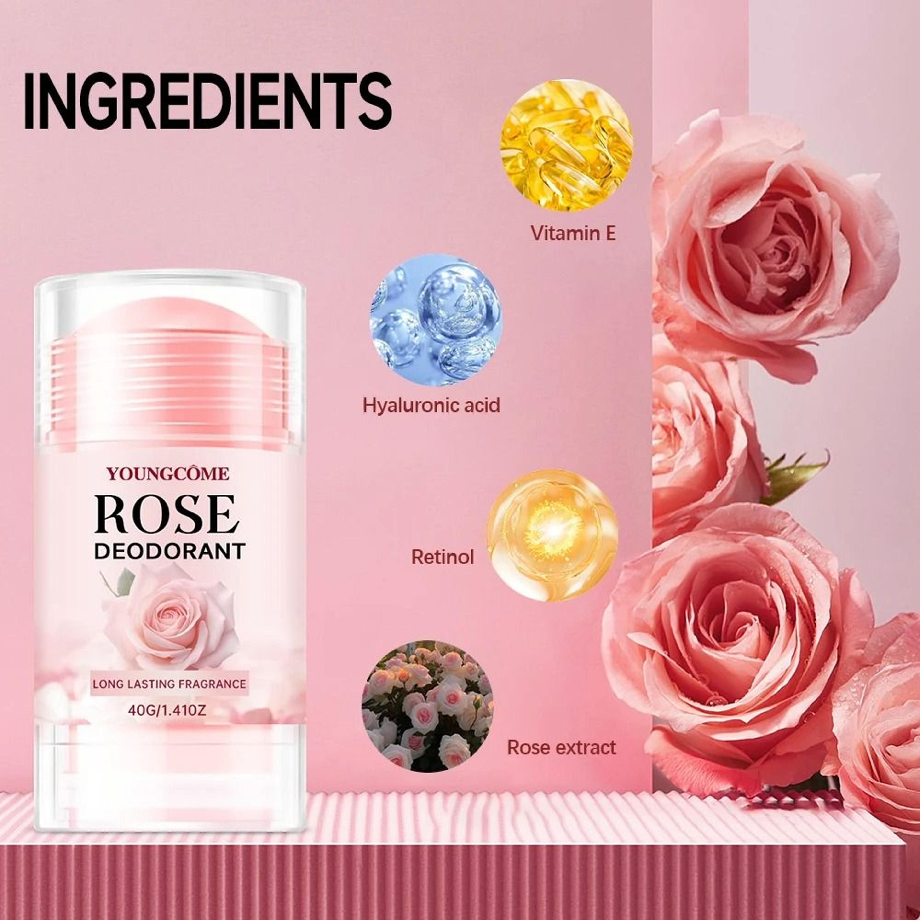 Pink Rose Essentials Deodorant Stick  LongLasting Fragrance Oil  Cooling Armpit Cream 2