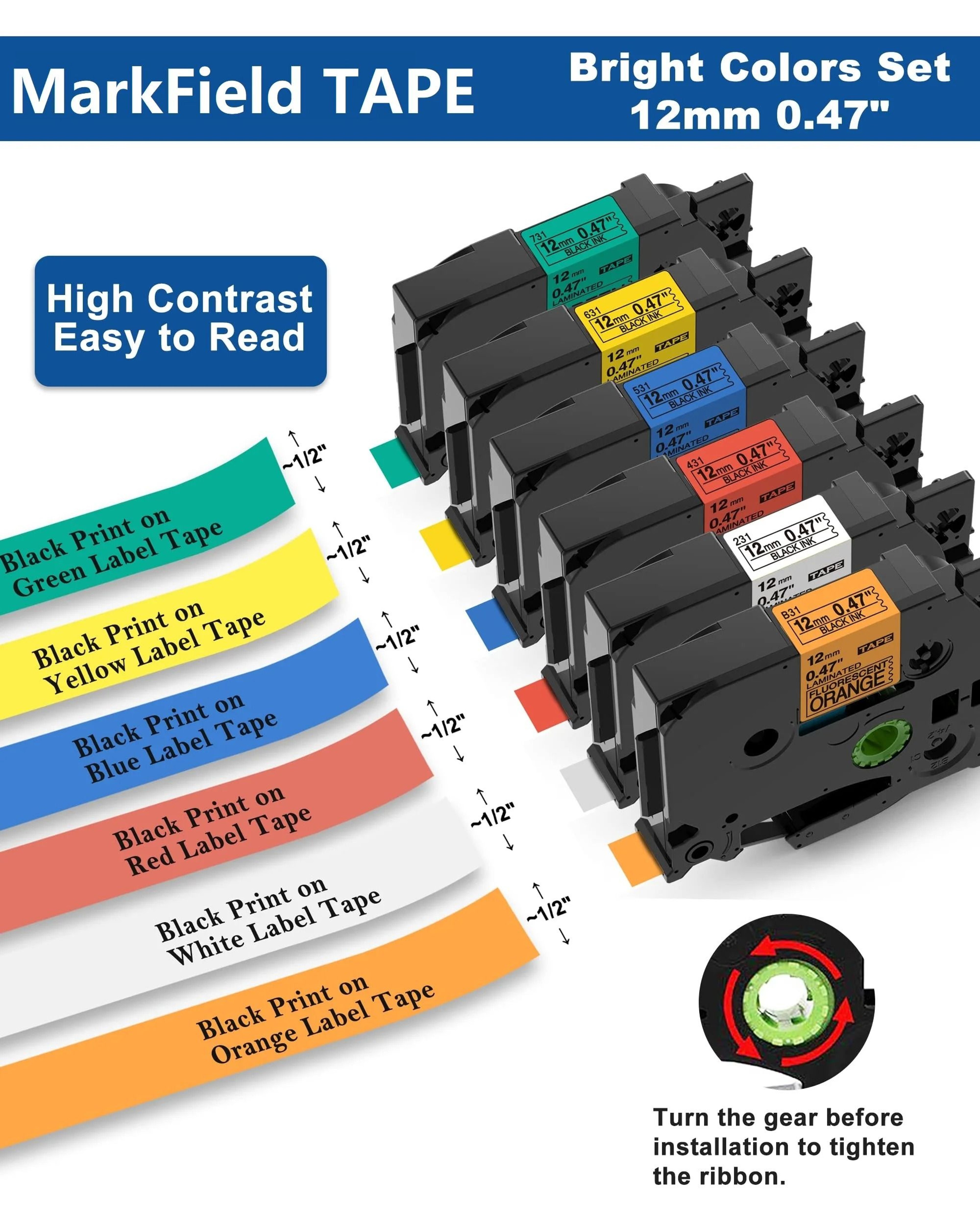 6Pack 12mm TZe231 Laminated Label Tape Cartridges For Brother Ptouch 1
