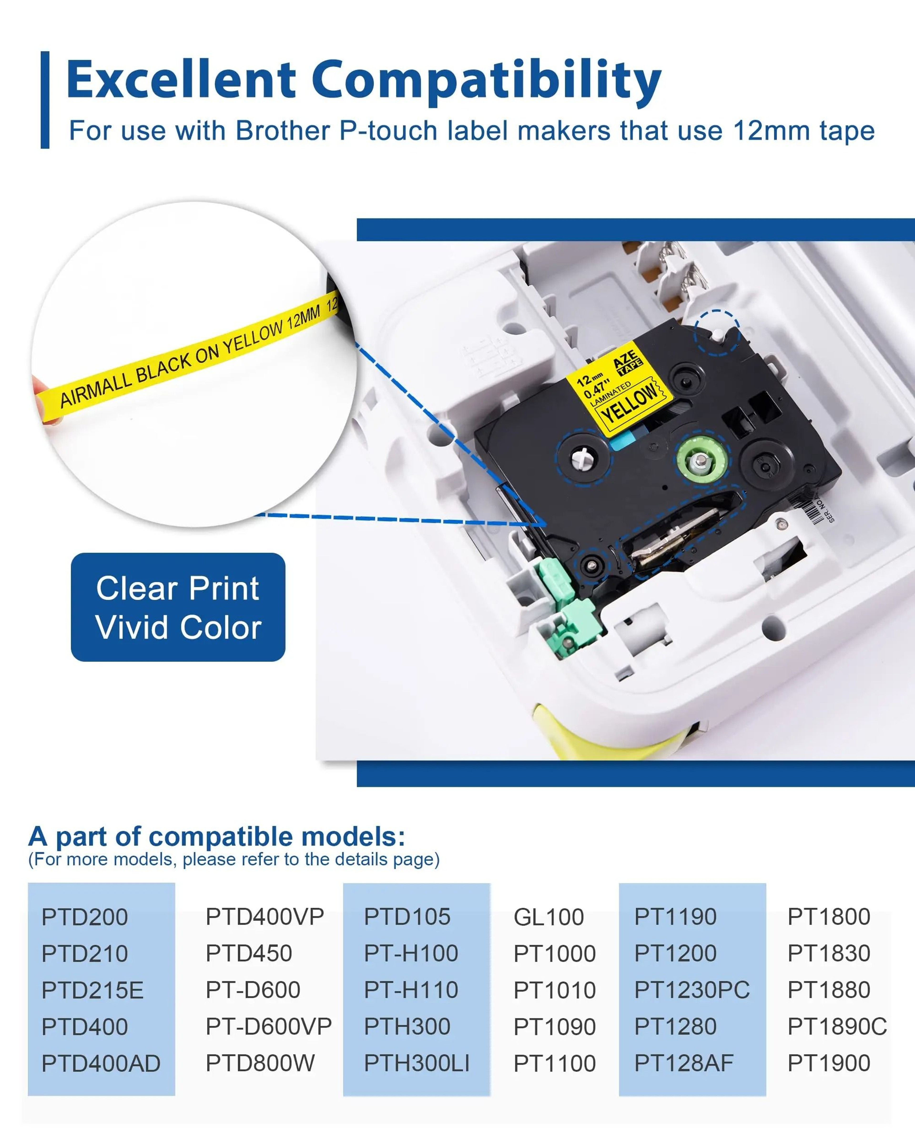 6Pack 12mm TZe231 Laminated Label Tape Cartridges For Brother Ptouch 2