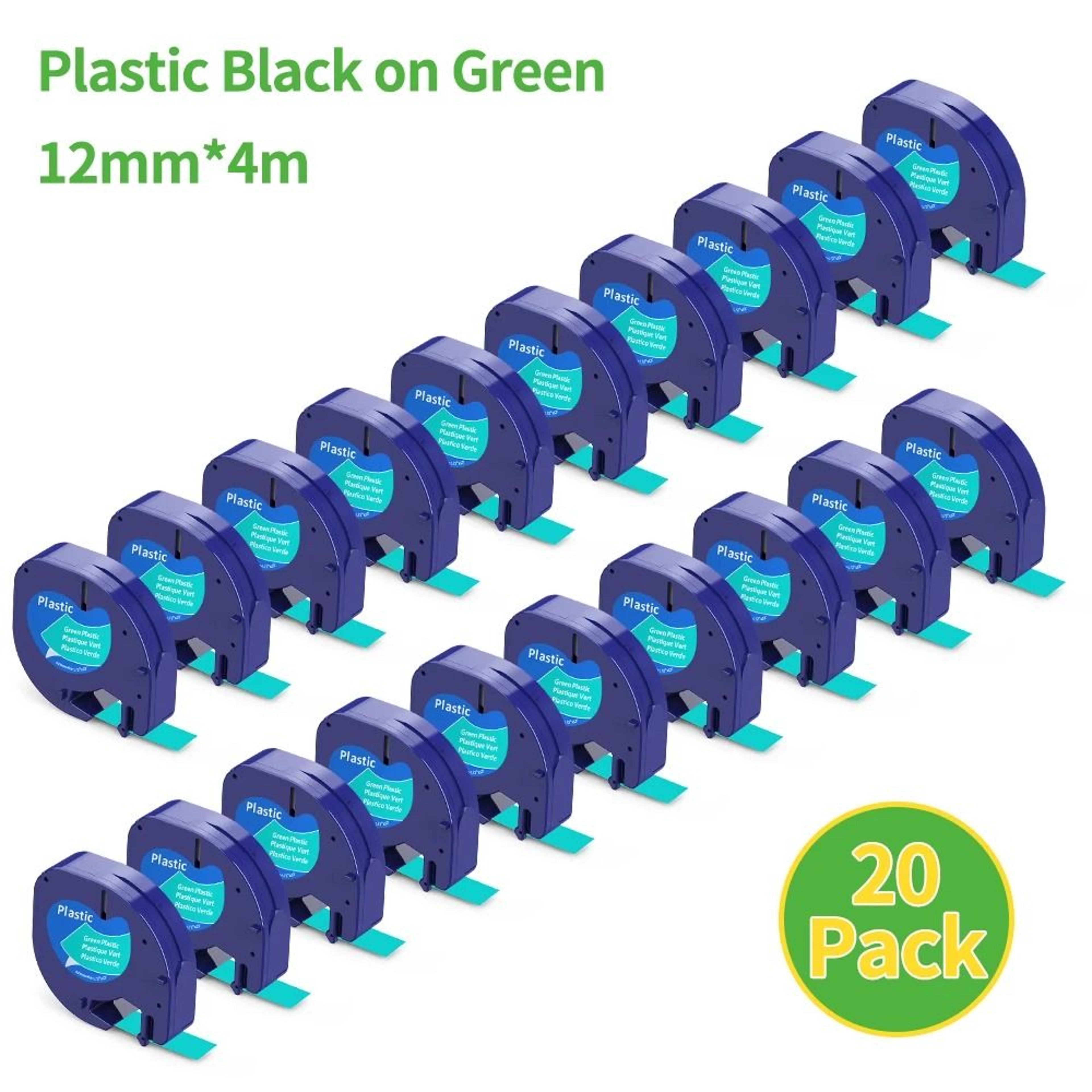20Pack 12mm Black On Green Compatible Dymo LetraTag Plastic Label Tape Cartridges 91334 91204 6