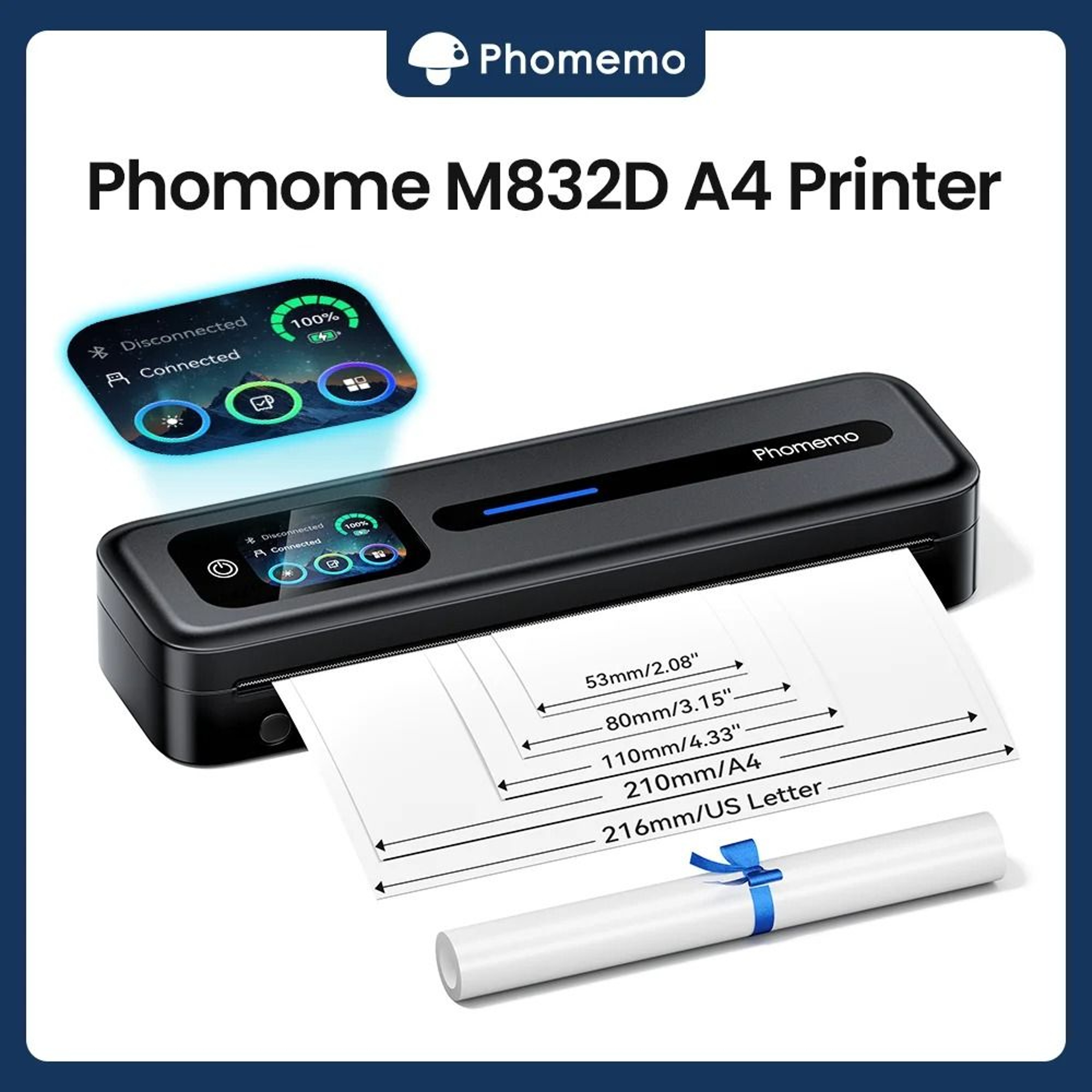 Phomemo M832D Upgraded Portable A4 Thermal Document Printer With Touchscreen 1