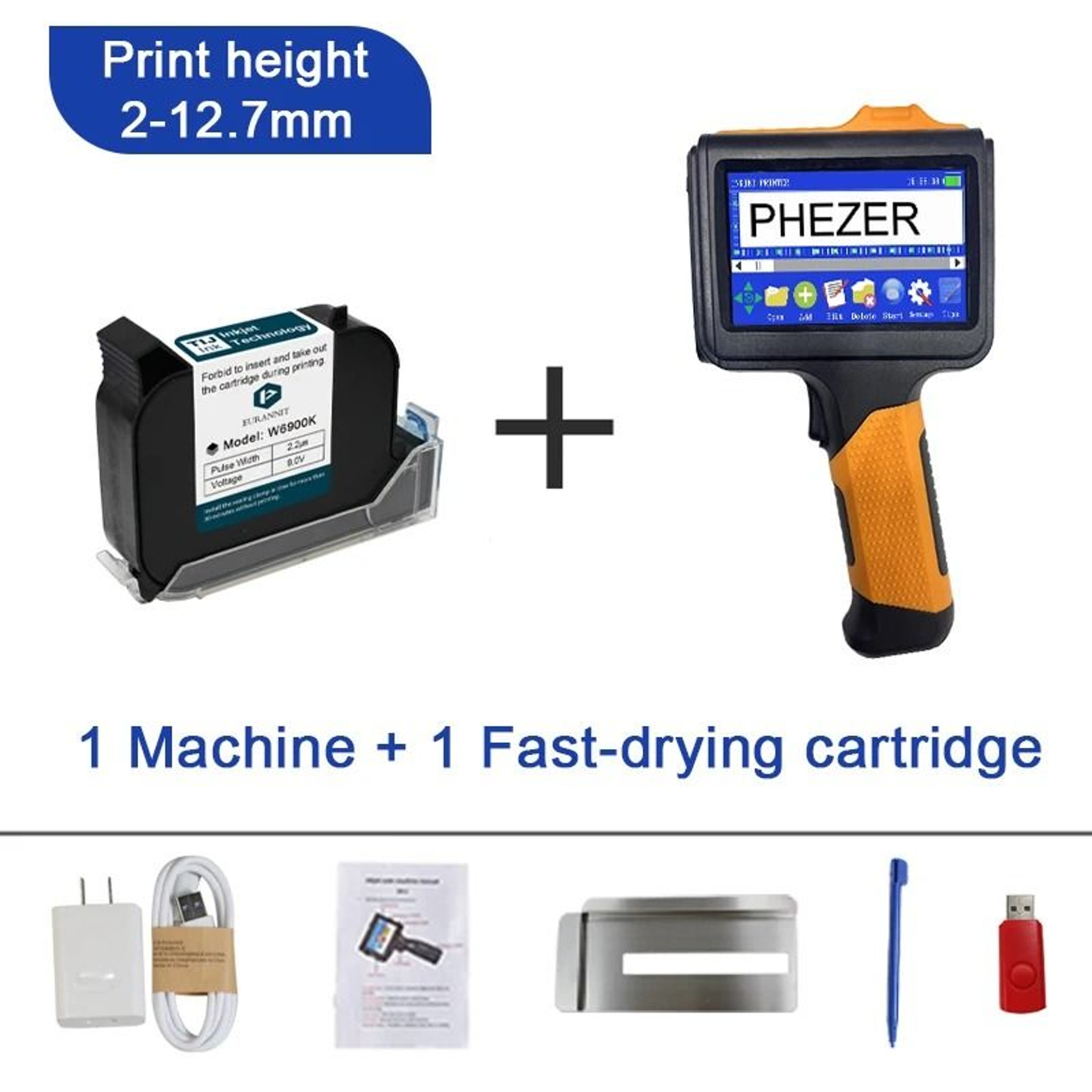 Phezer P19 Orange 127mm Handheld Inkjet Printer  Portable Expiration Date Coding Machine 7