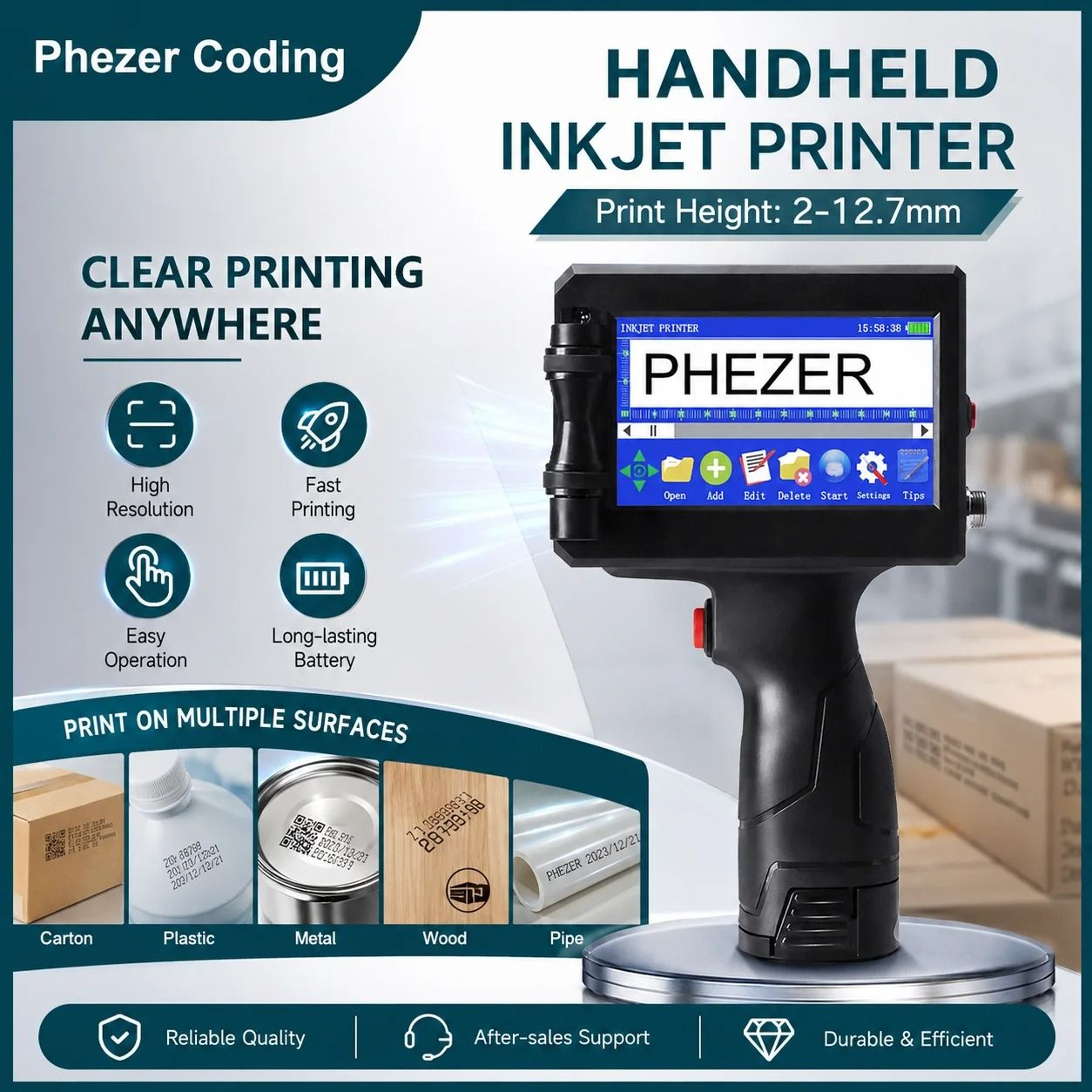 Phezer P15 127mm Handheld Inkjet Printer  MultiLanguage Date  Batch Coding Machine 0