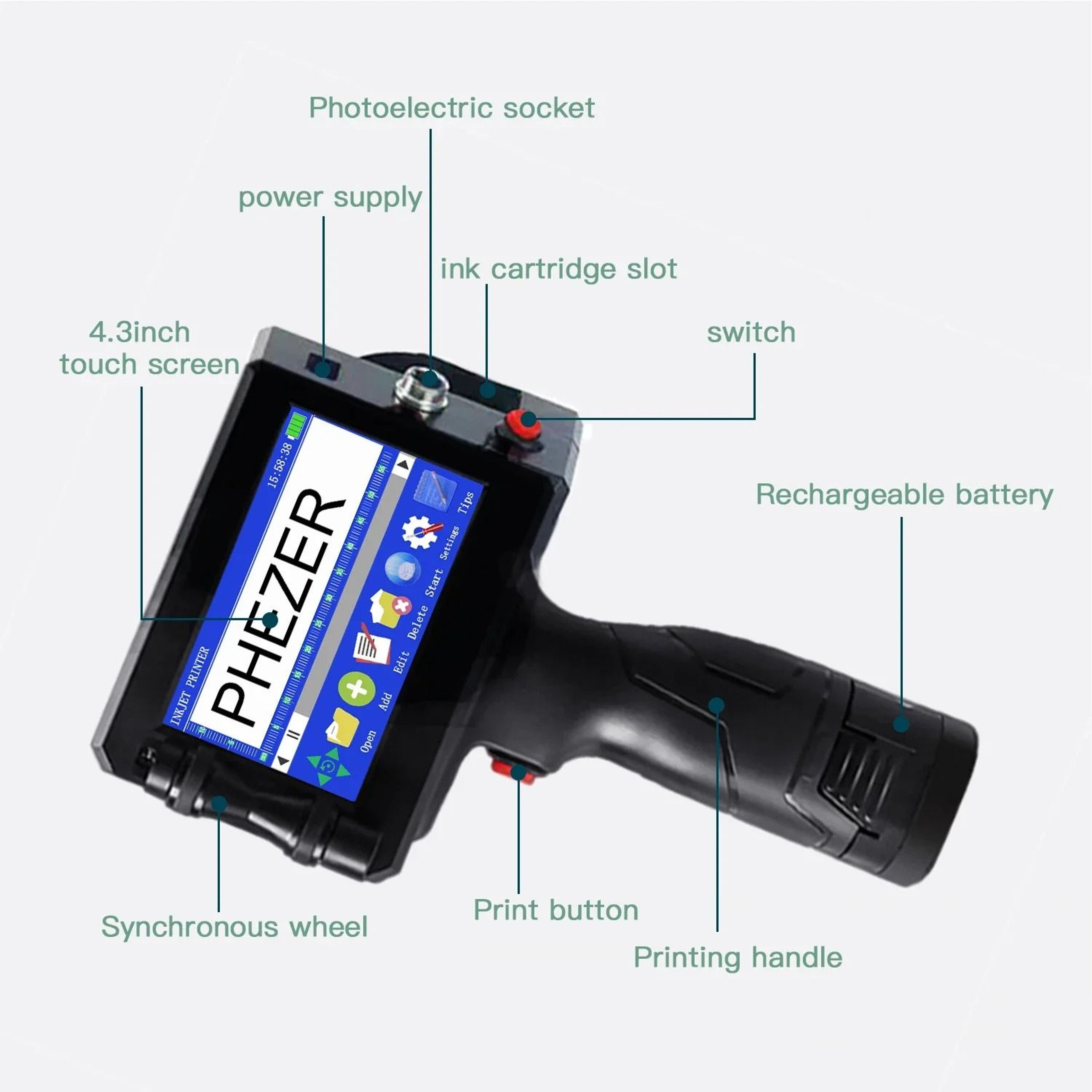 Phezer P15 127mm Handheld Inkjet Printer  MultiLanguage Date  Batch Coding Machine 3