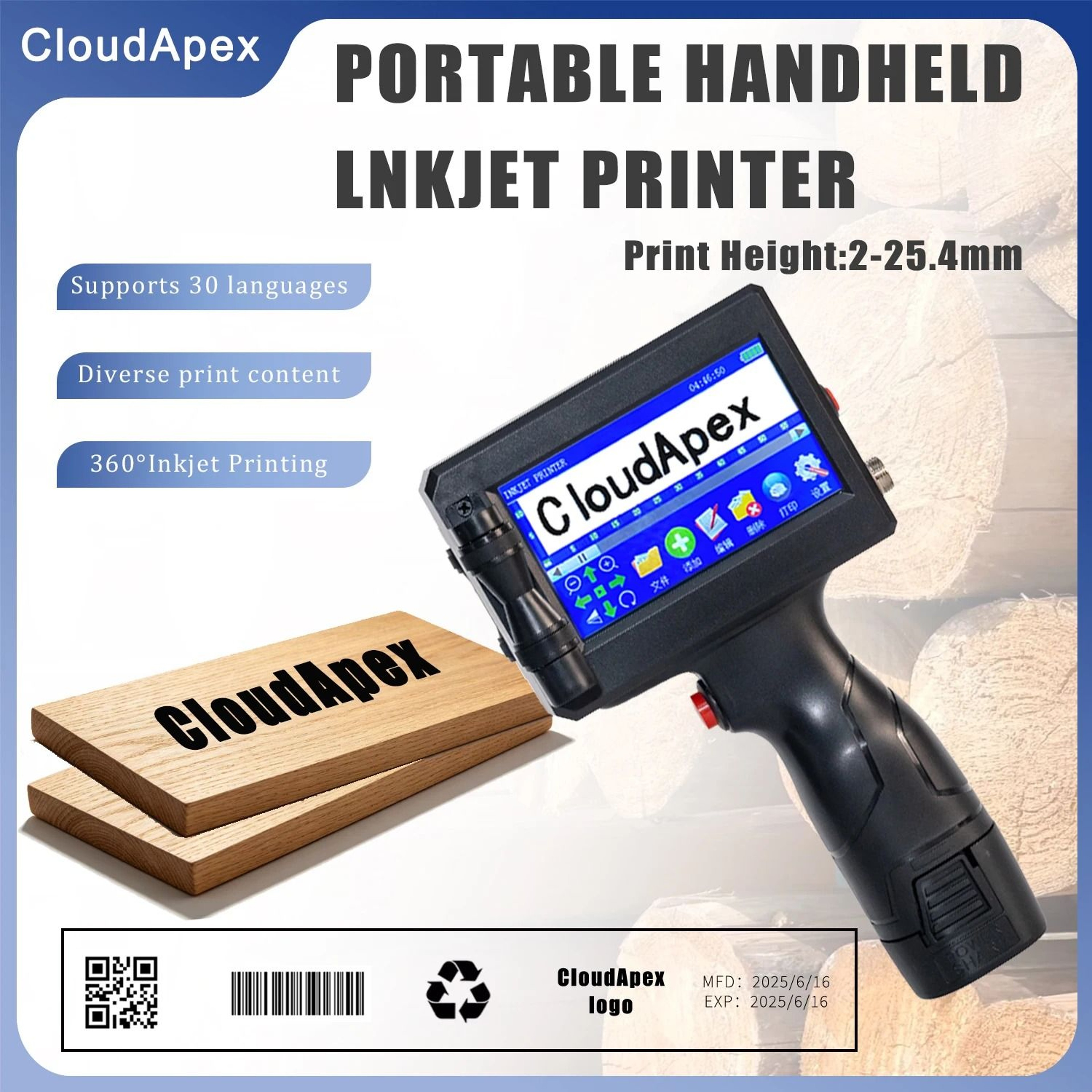 P7 254mm Handheld Inkjet Printer  Large Format TIJ Batch Coding Machine 0