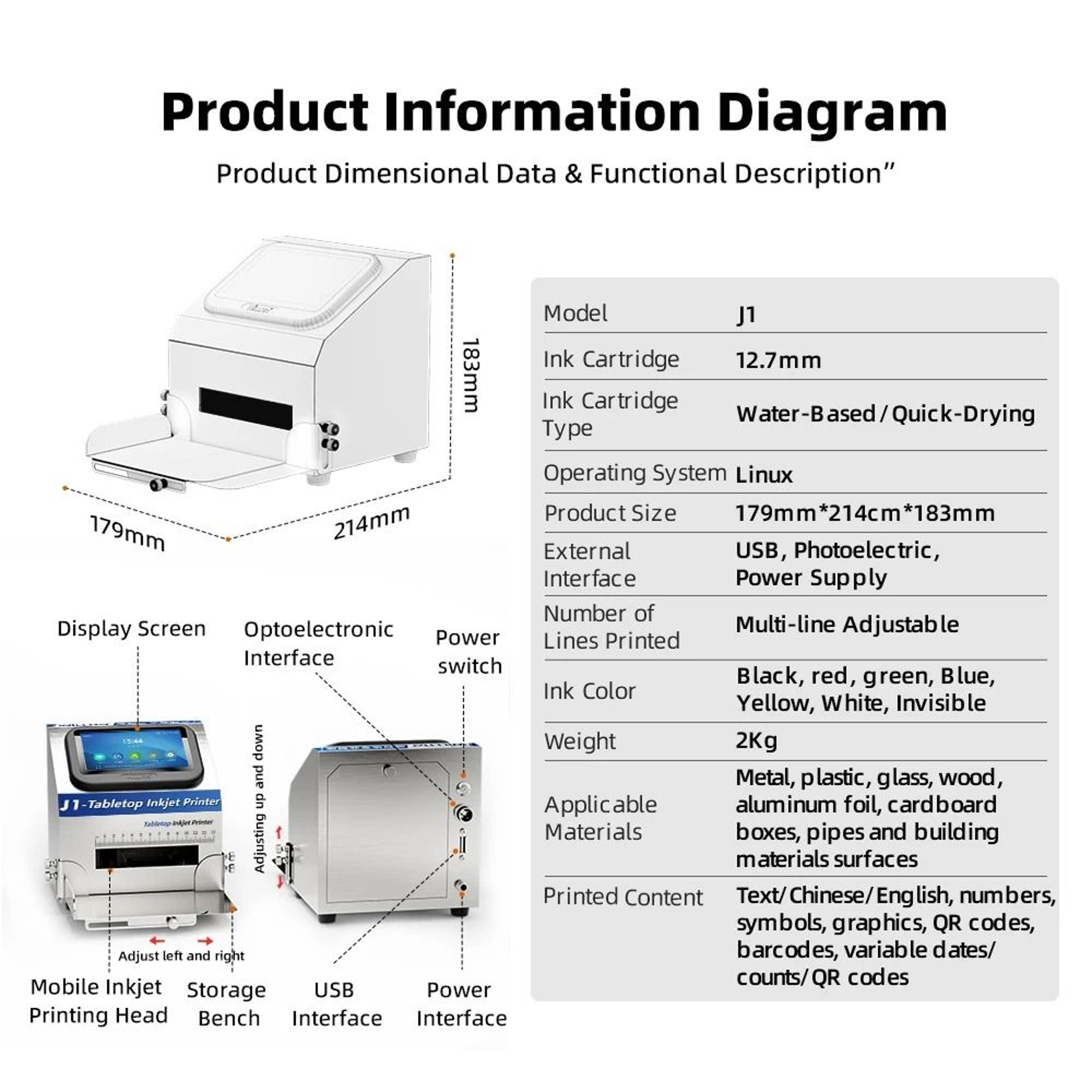 WILLITA Static Intelligent Inkjet Printer With 5Inch HD Color Touch Screen 4