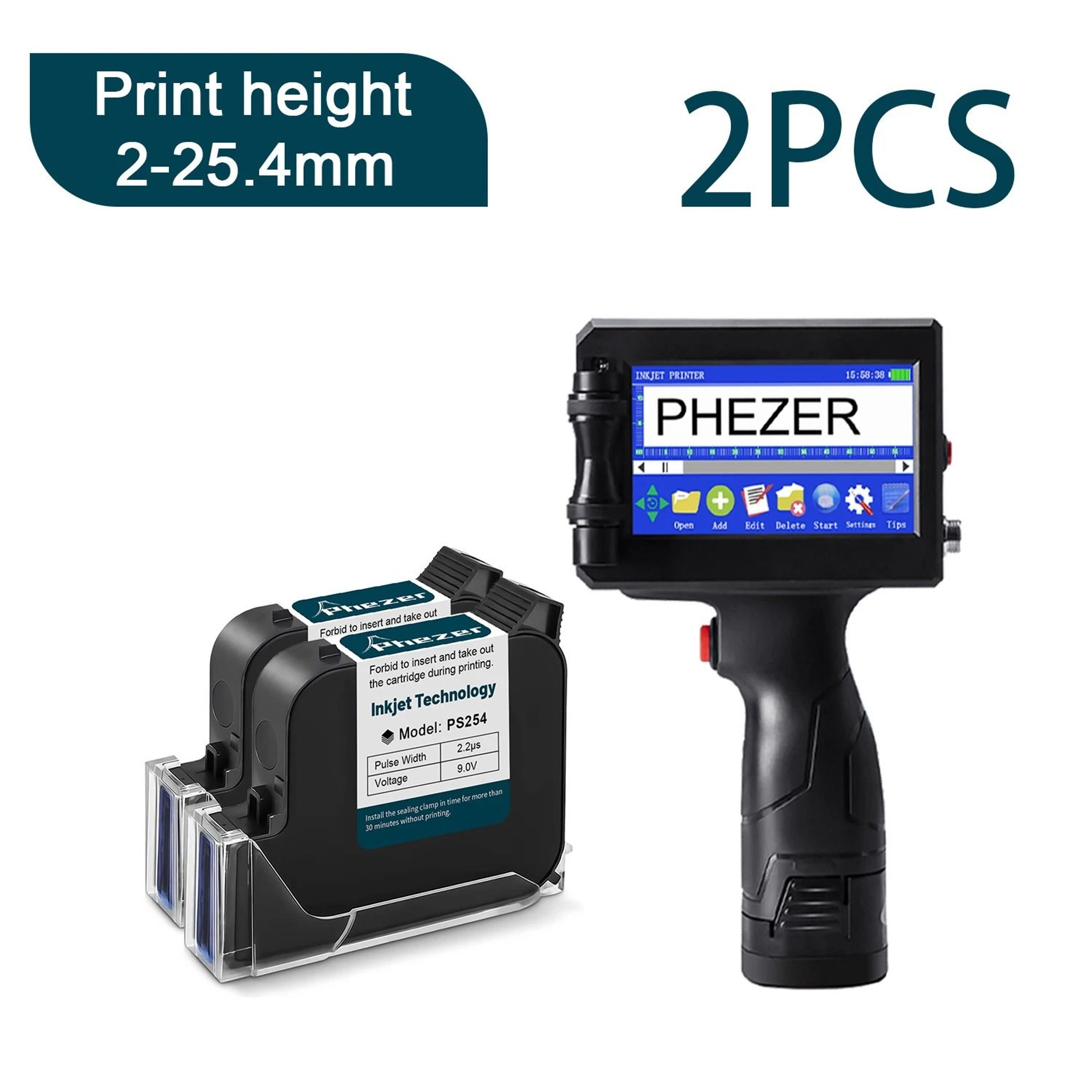 Phezer P15 Handheld Inkjet Printer 127mm  254mm For Expiry Date Batch Code  Barcode 11