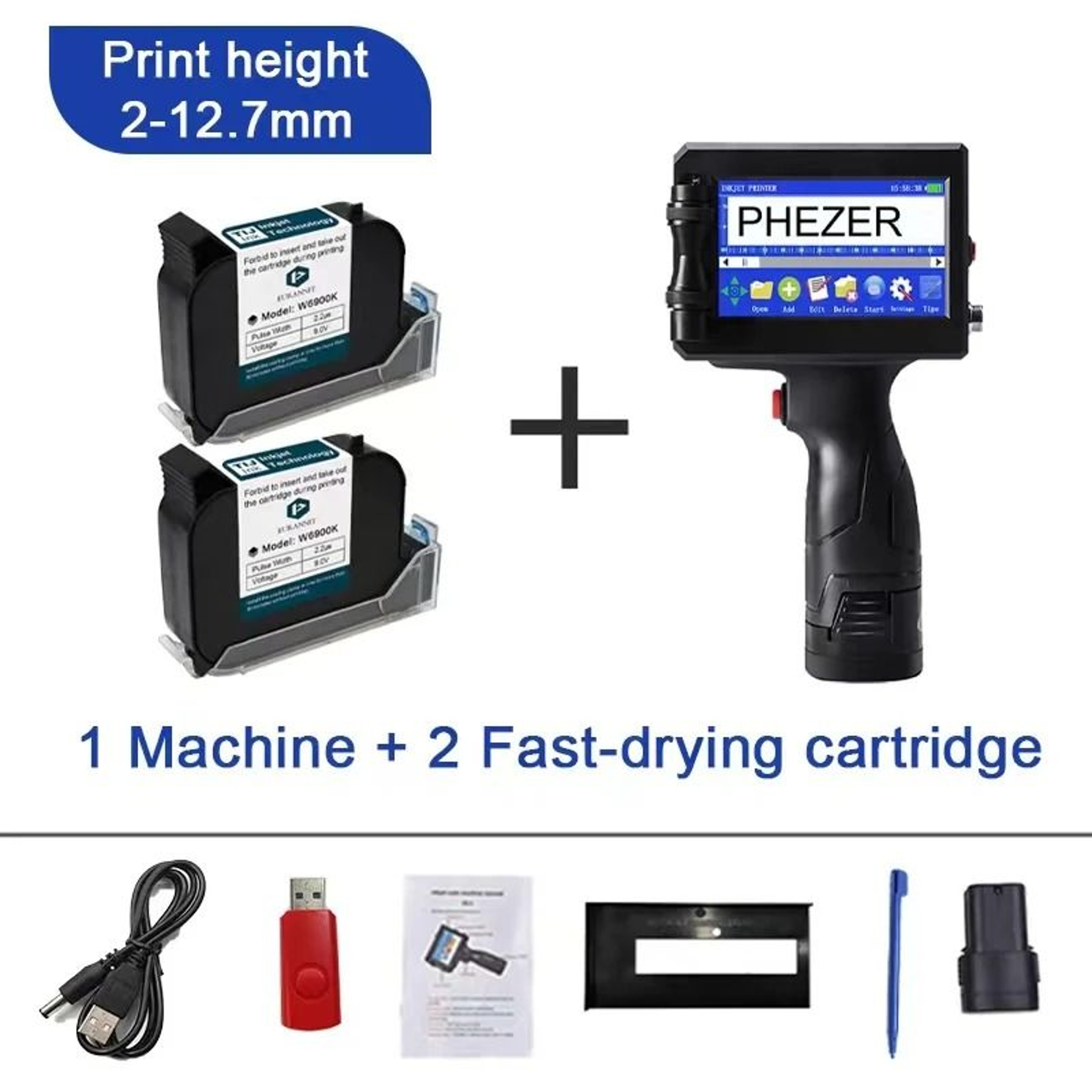 Phezer P15 Handheld Inkjet Printer 127mm For QR Code Barcode Expiry Date  Batch Number Marking 7