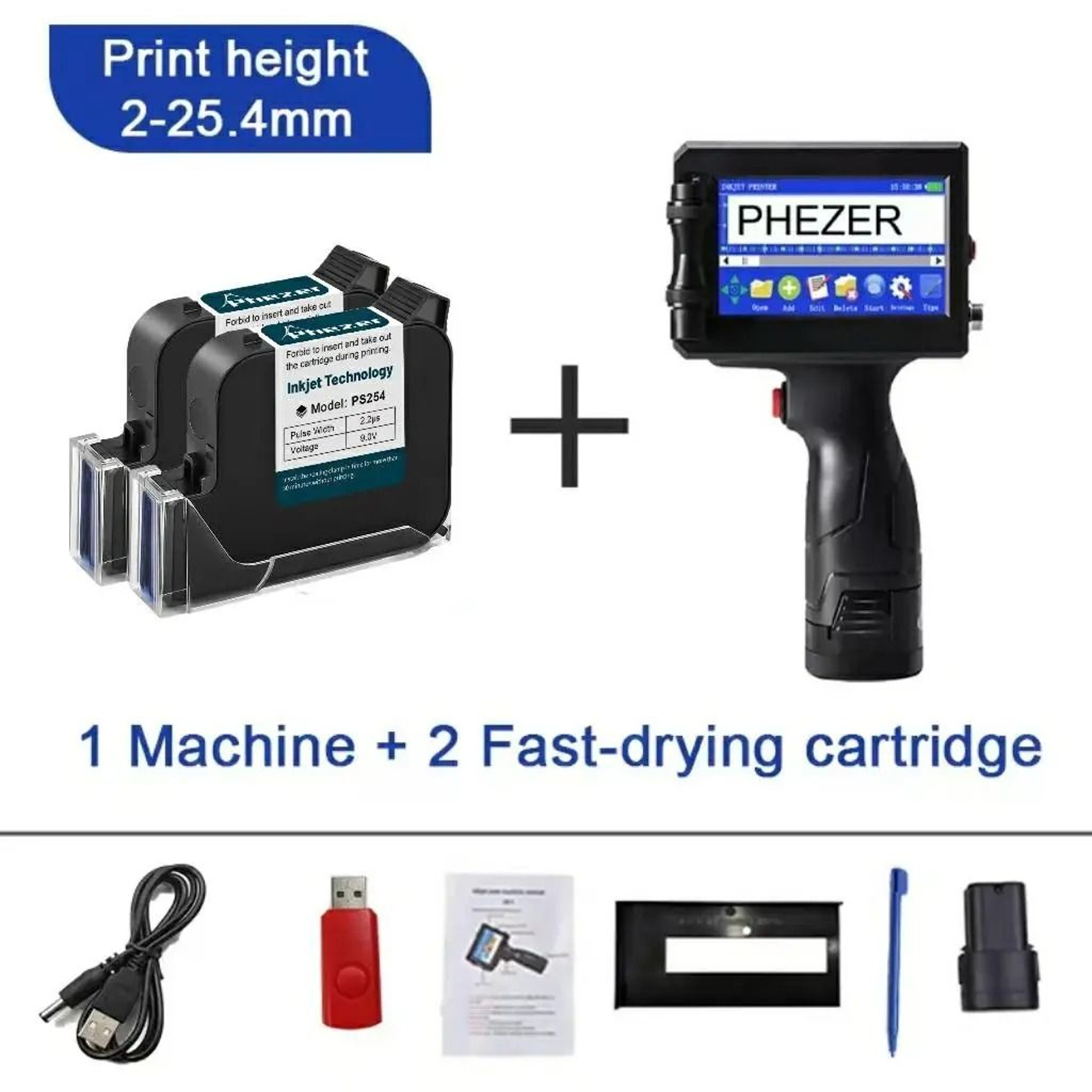 Phezer P15 Handheld Inkjet Printer 127mm For QR Code Barcode Expiry Date  Batch Number Marking 10