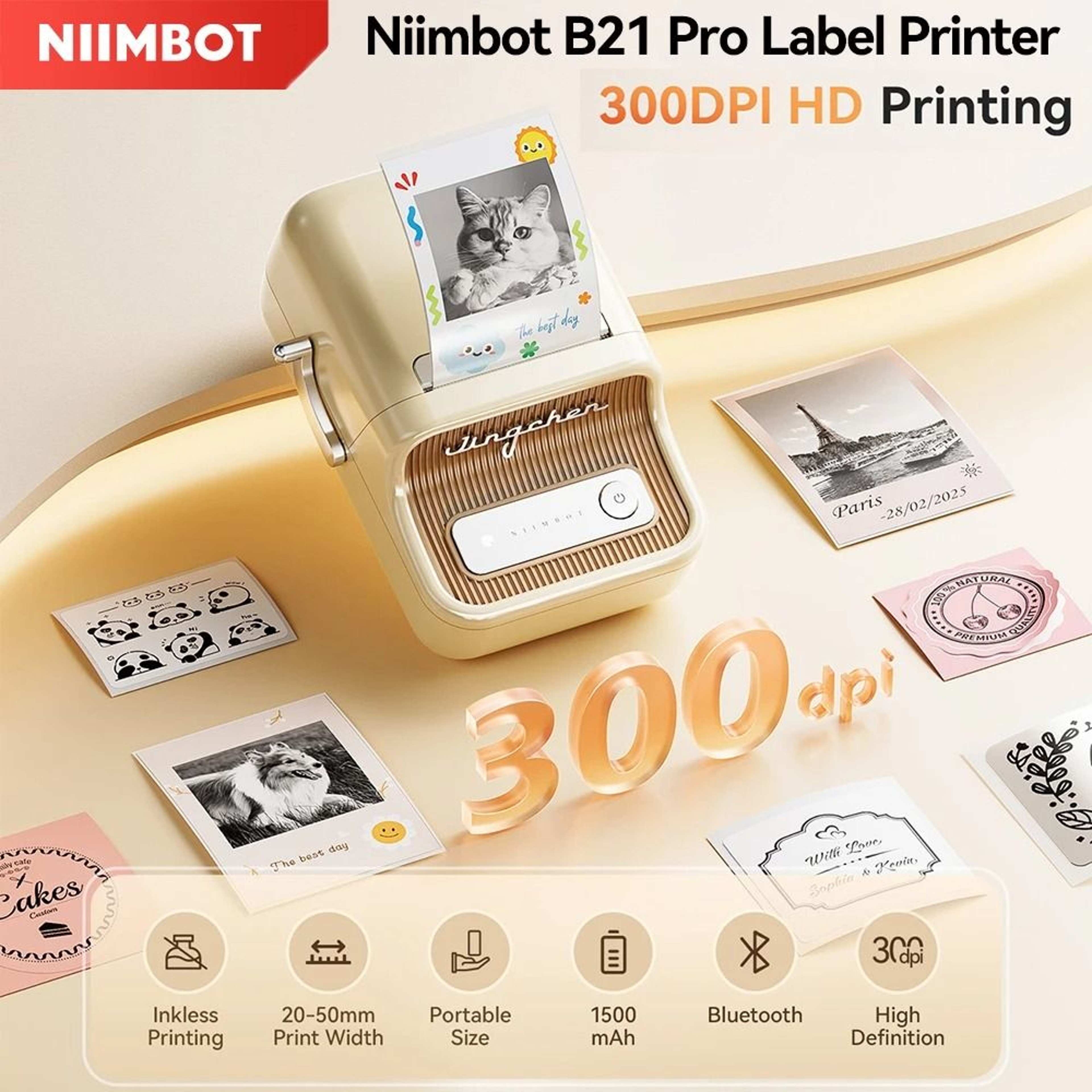 NIIMBOT B21 Pro Wireless Thermal Label Printer 300DPI 2050mm Print Width For Business Home  Office 0