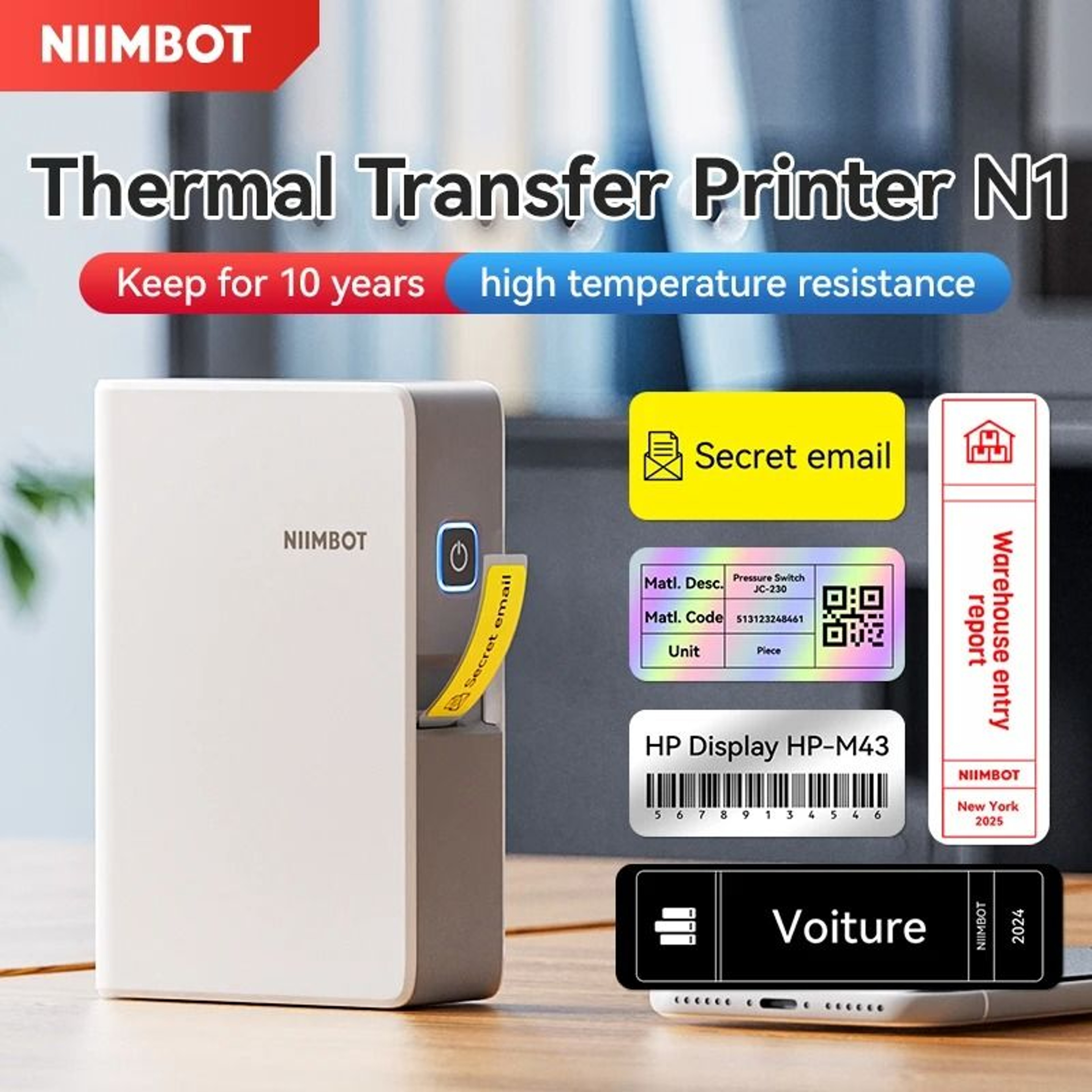 NIIMBOT N1  B18 Wireless Thermal Transfer Label Printer For Office Name Tags Switches  DIY Notes 0