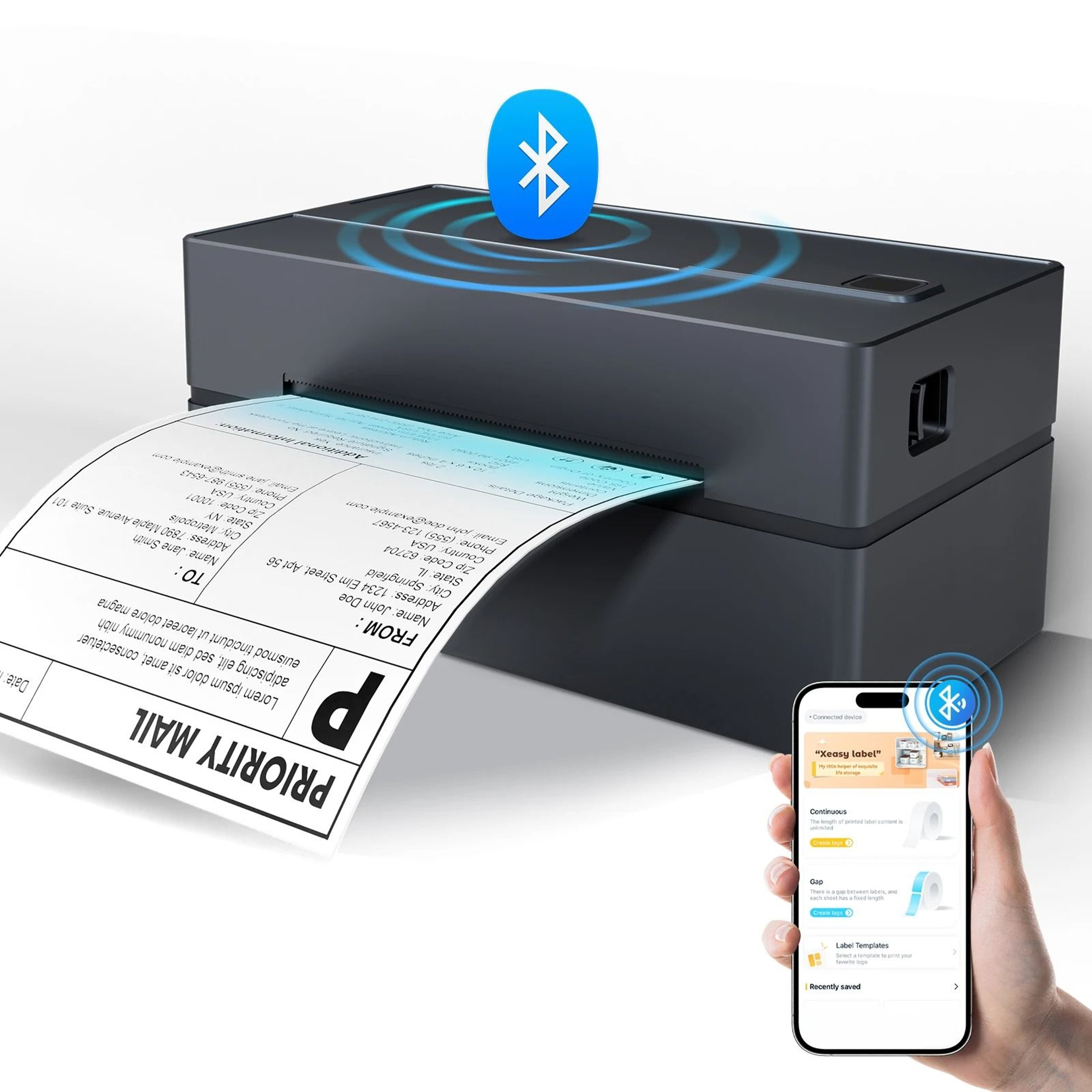 Wireless 4x6 Bluetooth Thermal Shipping Label Printer 203DPI HighSpeed Express Airway Bill Maker 0