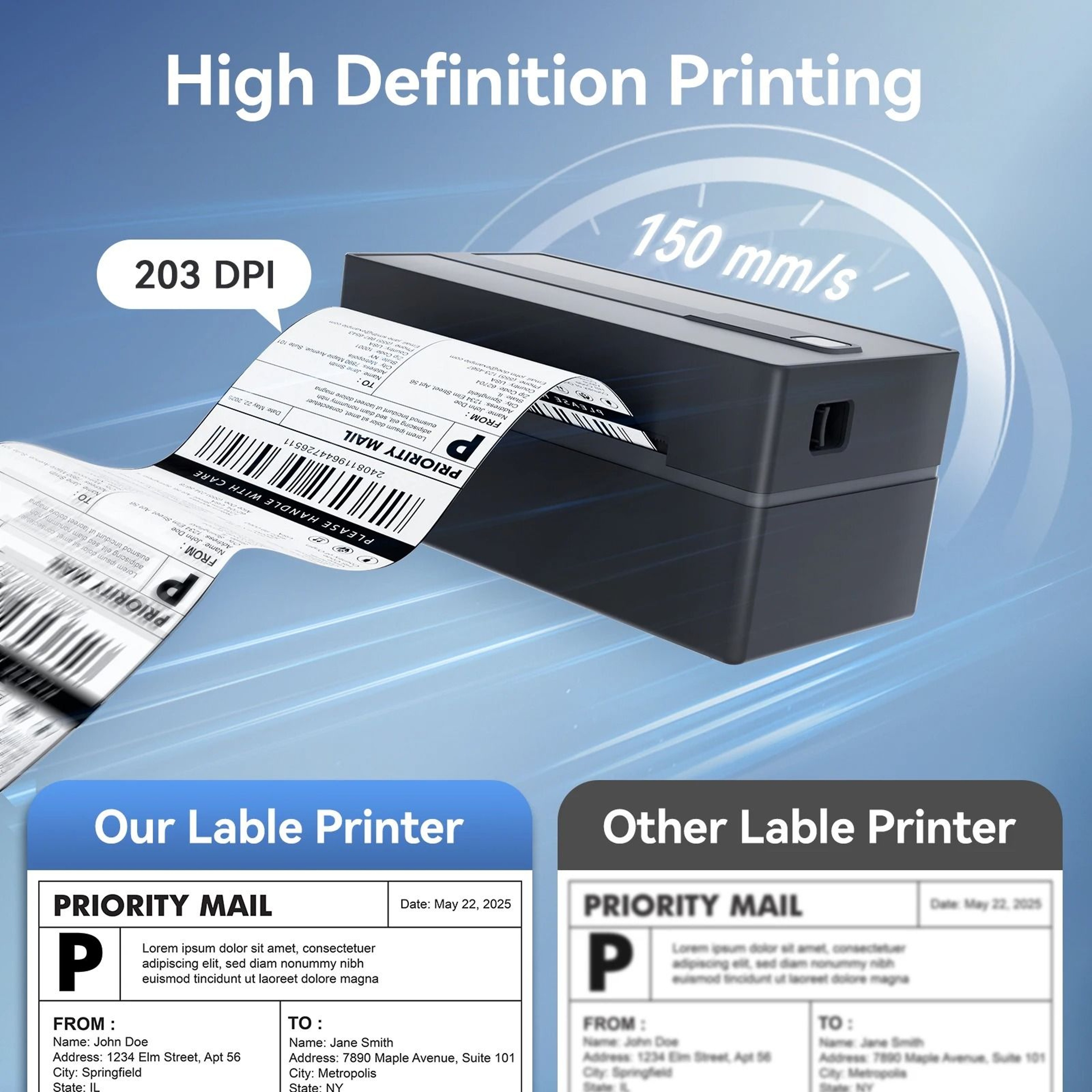 Wireless 4x6 Bluetooth Thermal Shipping Label Printer 203DPI HighSpeed Express Airway Bill Maker 1