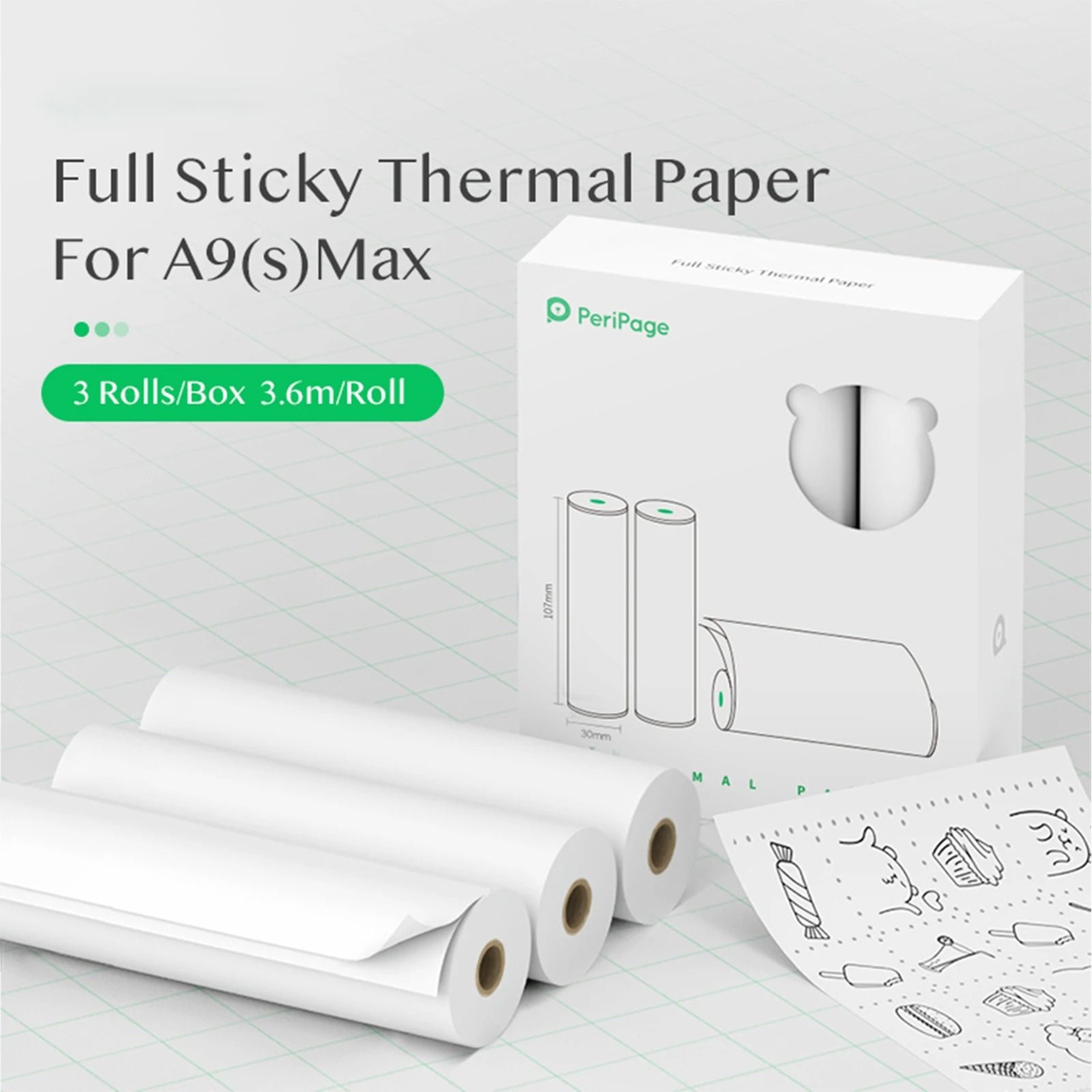 PeriPage BPAFree Thermal Paper Rolls 107mm 77mm  56mm NonAdhesive Receipts For PeriPage Printers 8