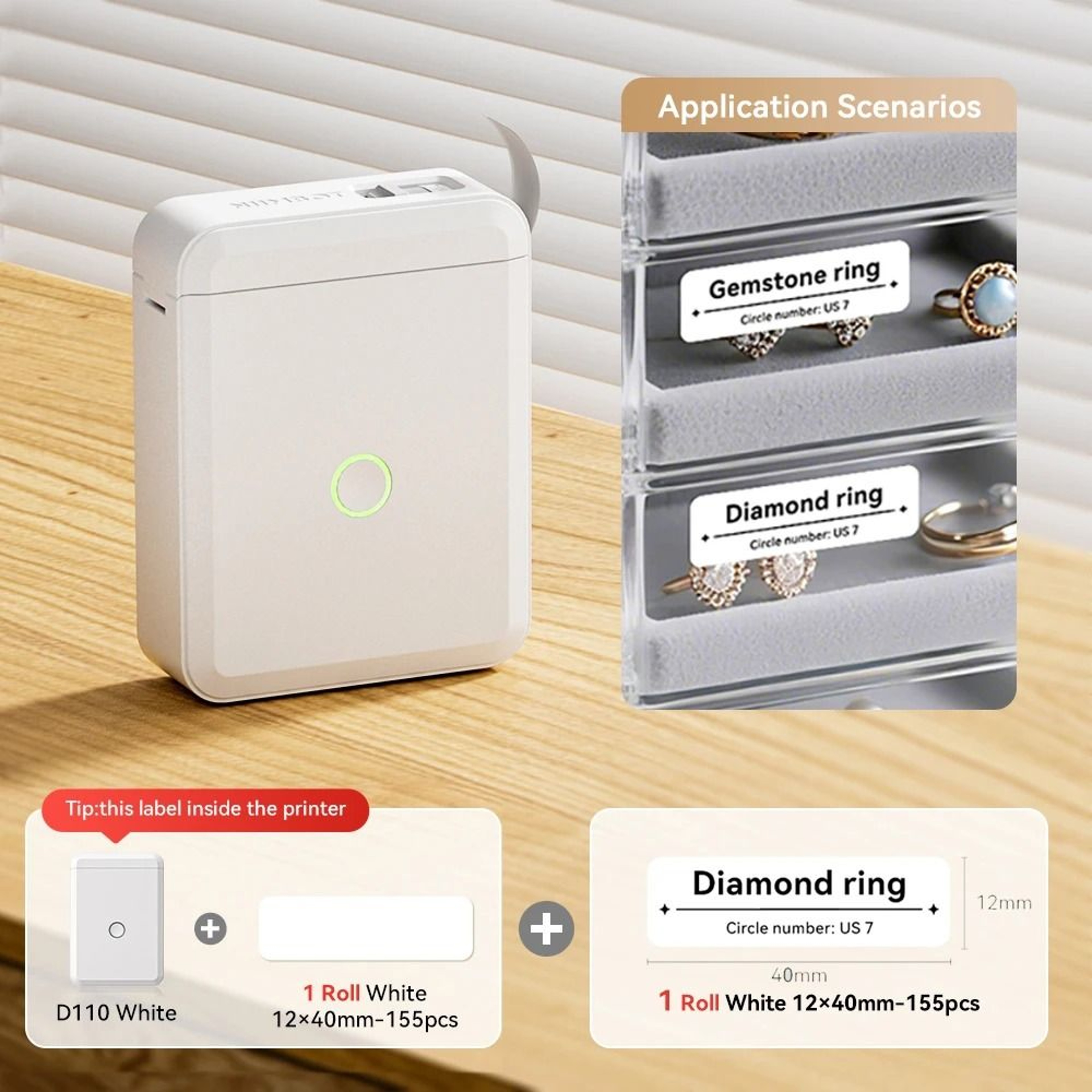 NIIMBOT D110 Mini Wireless Bluetooth Thermal Label Printer For Home Office Cables  Color Stickers 12