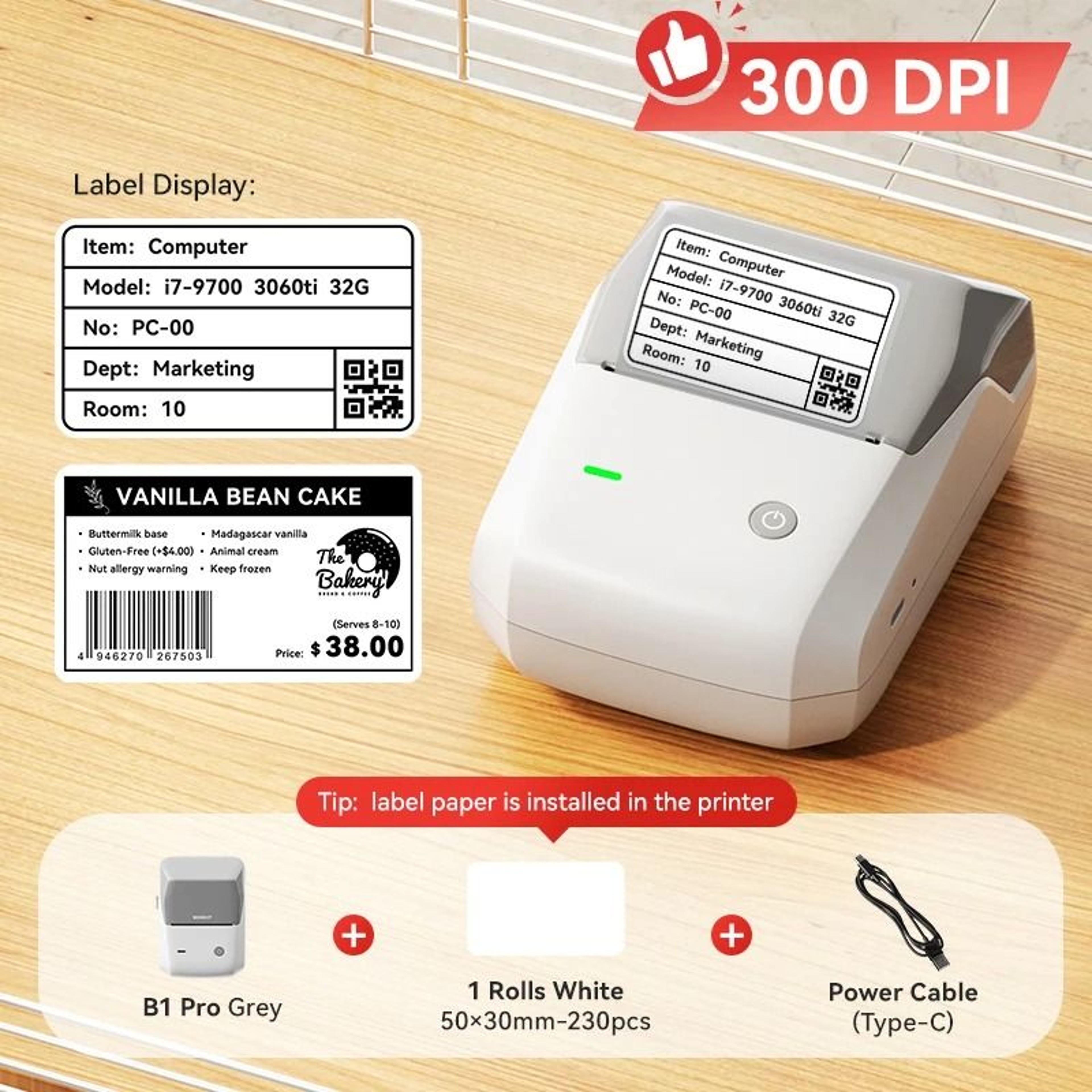 NIIMBOT B1 Pro Label Printer 300 DPI HighDefinition Red  Black Color Direct Thermal SelfAdhesive Ma 6