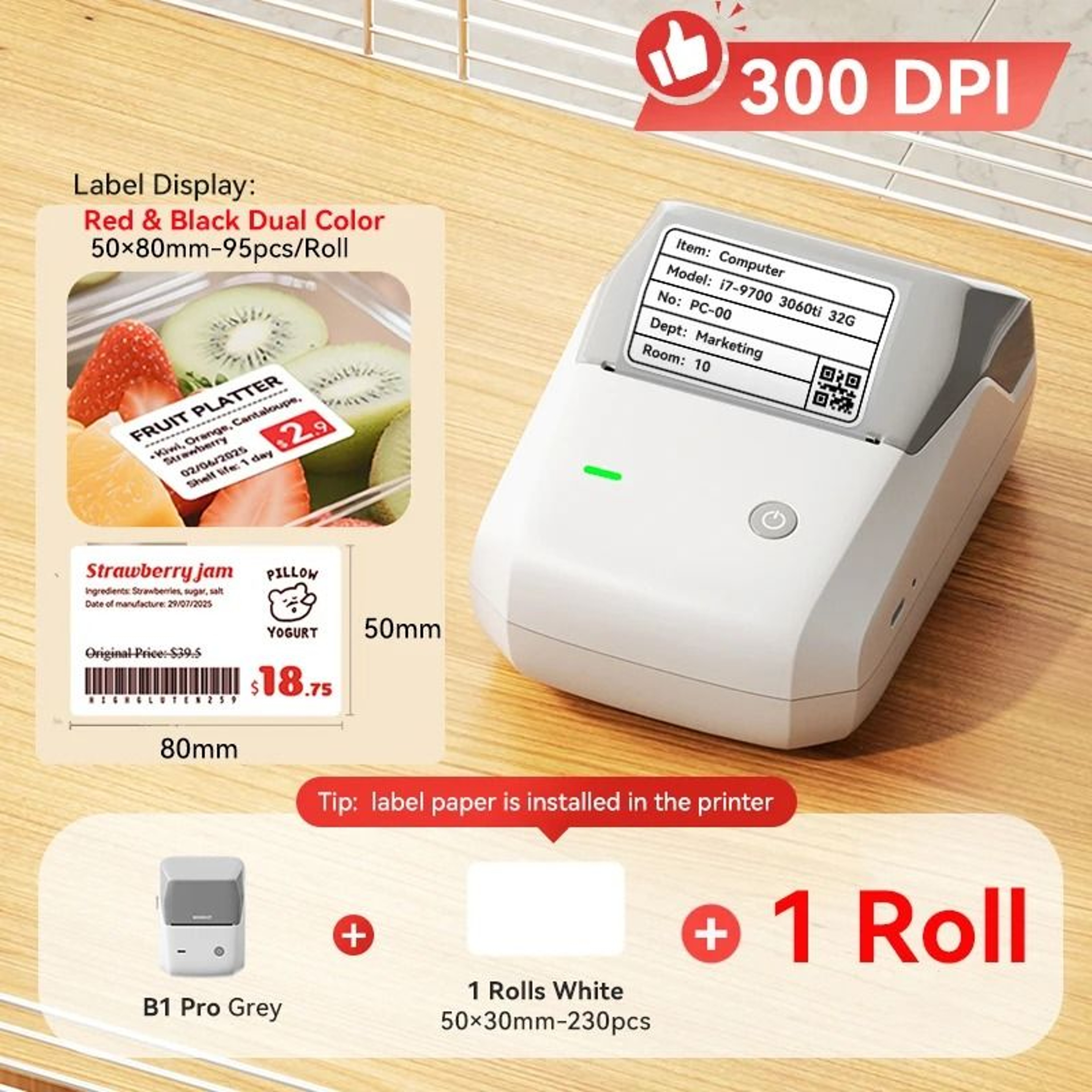 NIIMBOT B1 Pro Label Printer 300 DPI HighDefinition Red  Black Color Direct Thermal SelfAdhesive Ma 20
