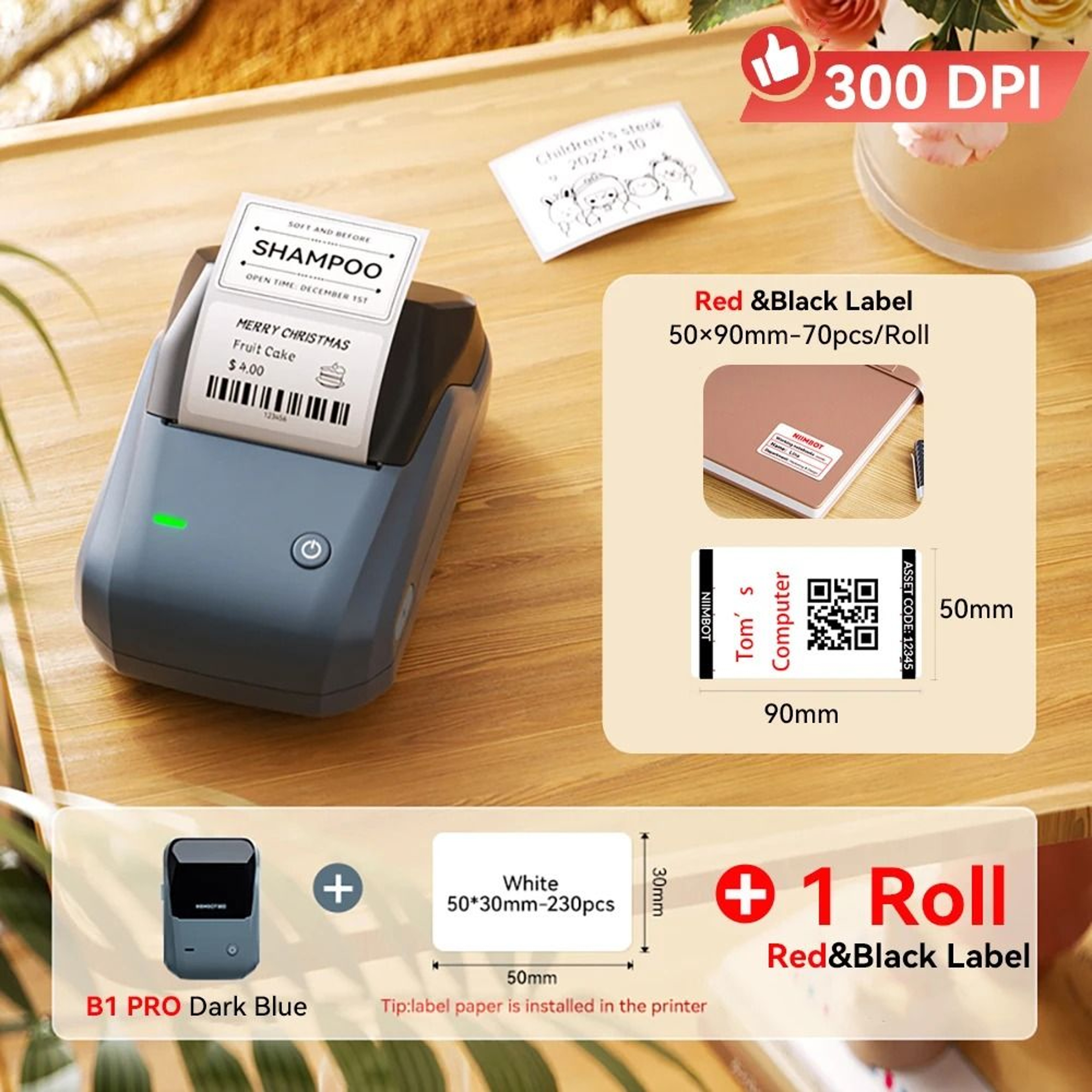 NIIMBOT B1 Pro Wireless 300 DPI Red Black DualColor Thermal Label Printer HighDefinition Tag Maker 15