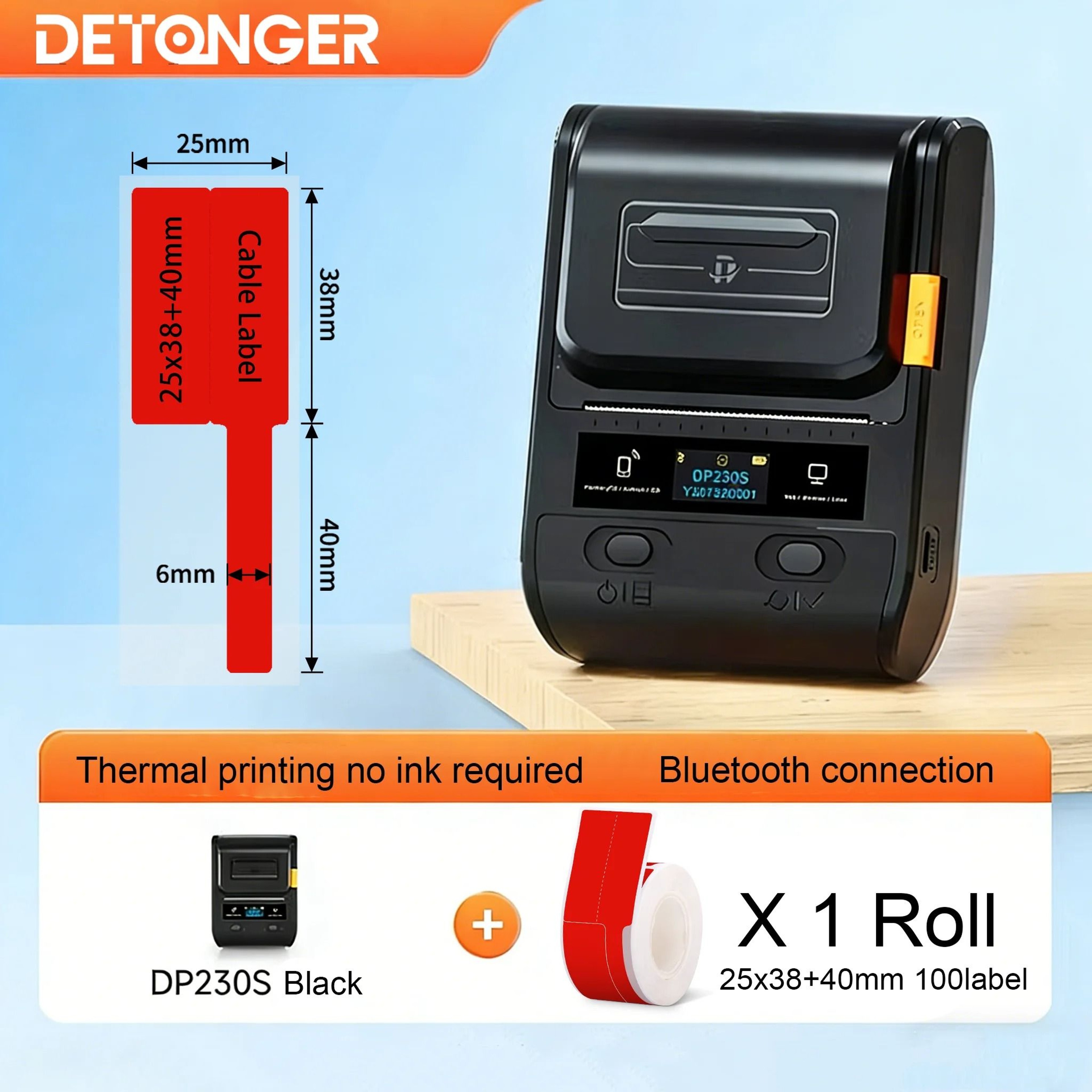 DETONGER DP230S 64mm Portable Smart Thermal Label Printer Wireless Bluetooth Barcode QR Code Cable  11