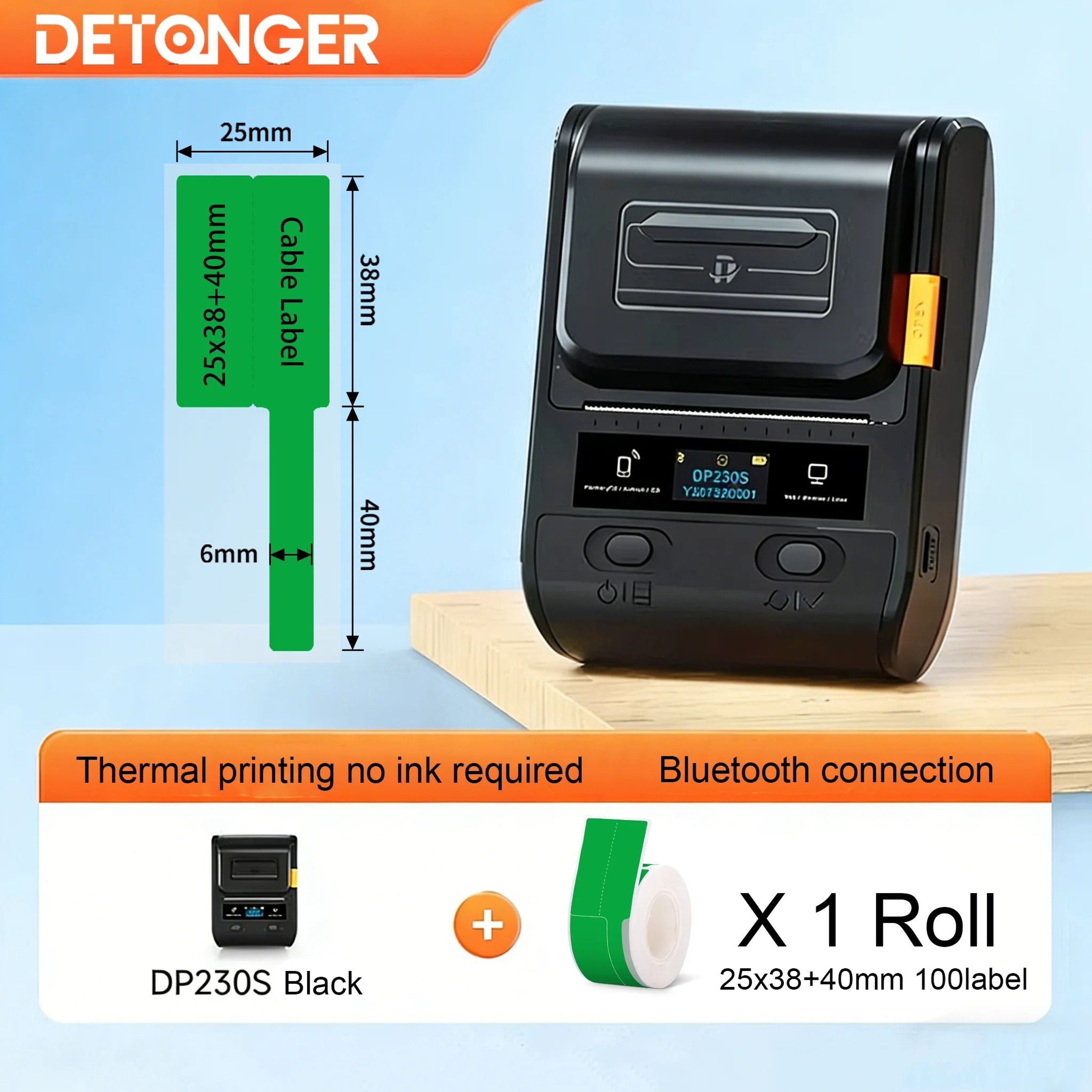 DETONGER DP230S 64mm Portable Smart Thermal Label Printer Wireless Bluetooth Barcode QR Code Cable  15