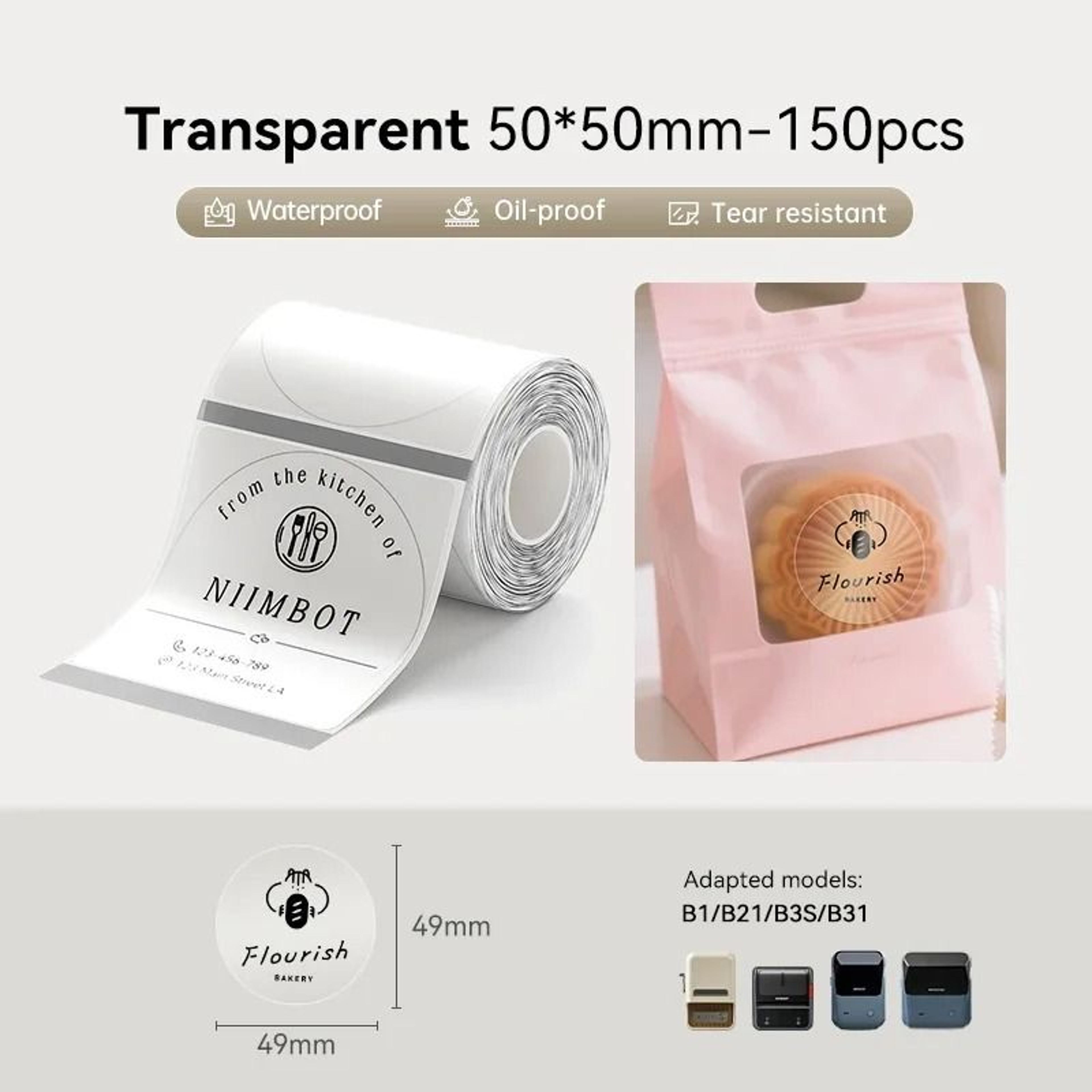 NIIMBOT Transparent SelfAdhesive Thermal Label Rolls 30mm50mm For NIIMBOT B1 B21S B21PRO B3S  B203  10