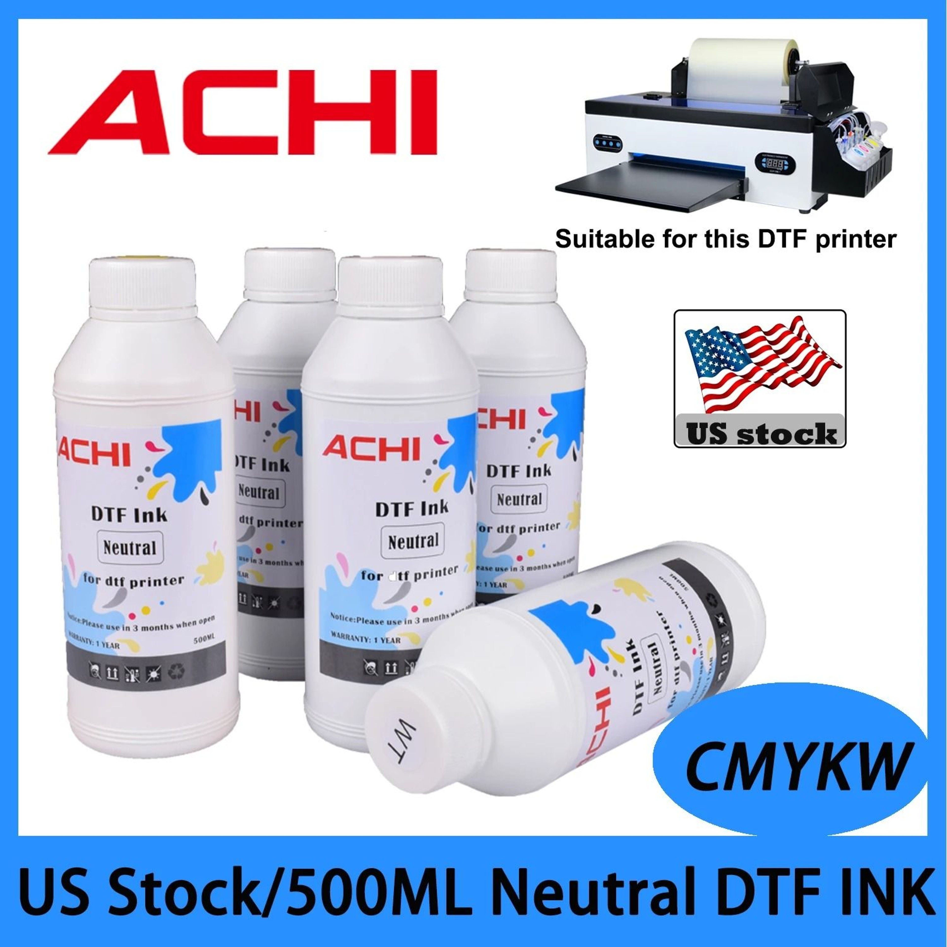 5x500ML Premium DTF Neutral Ink Set DirecttoFilm Transfer Printing Ink For A3  A4 DTF Printers 0