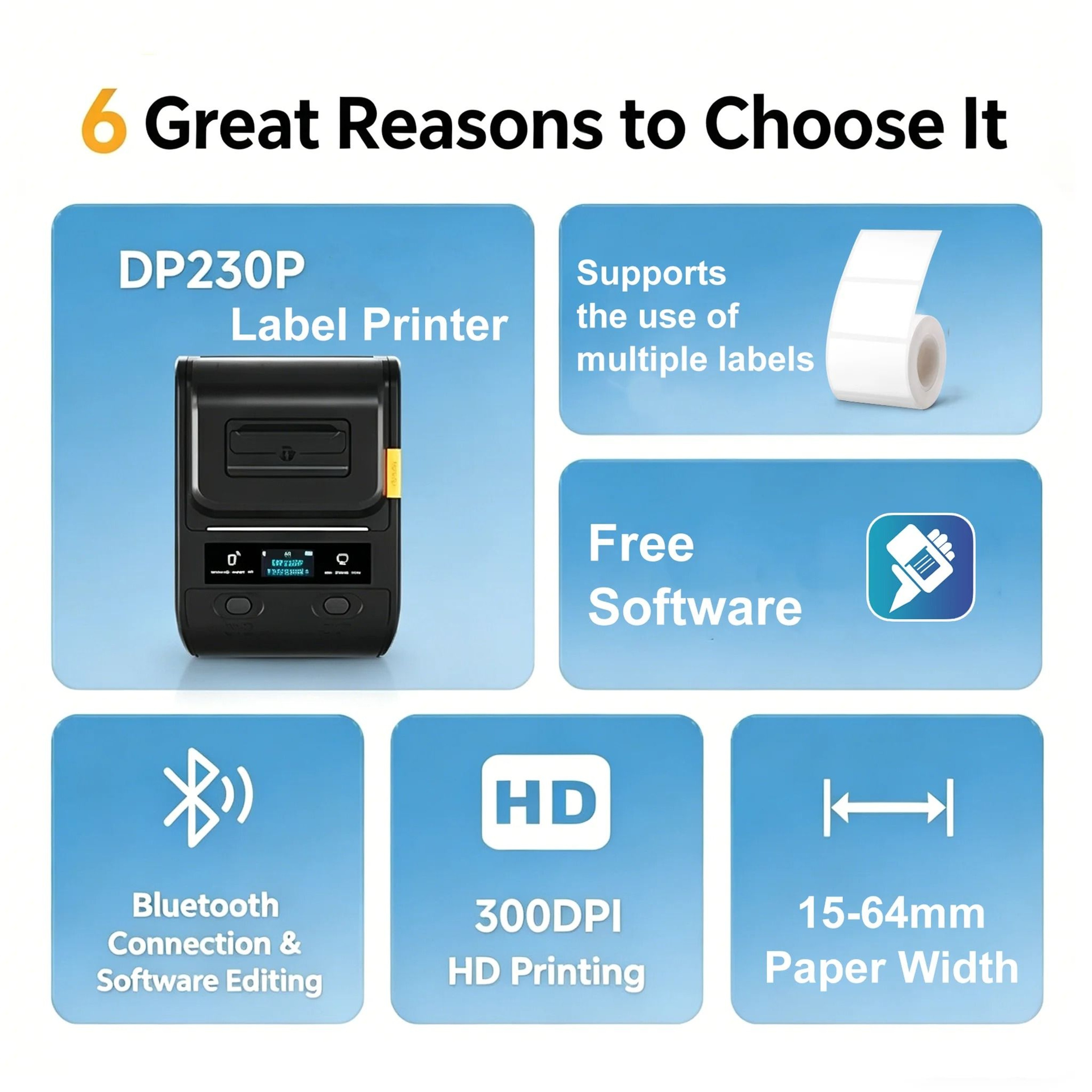 DETONGER 300DPI DP230S DP30S Wireless Mobile Thermal Label Printer Barcode Maker For Android  IOS 1