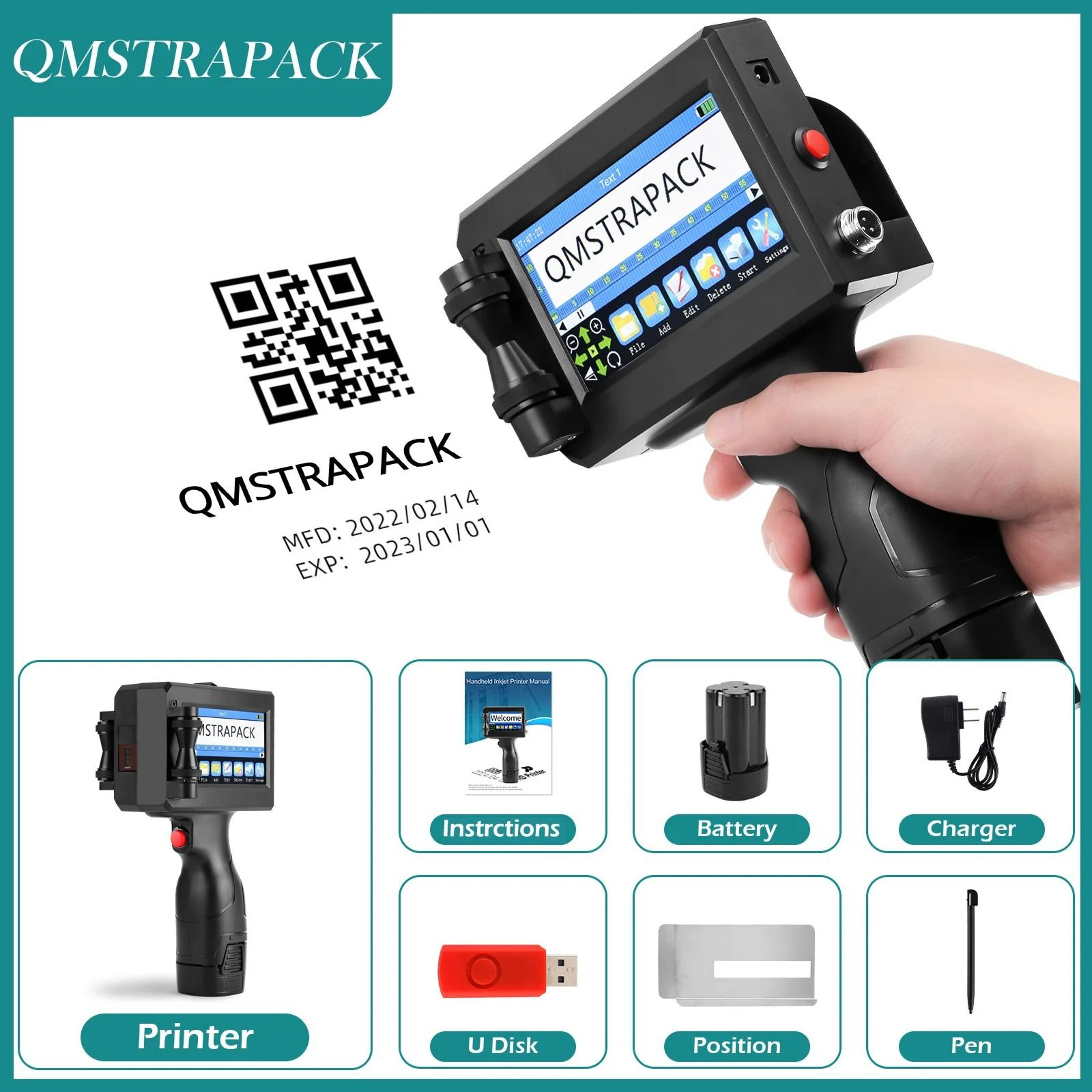 NonEncrypted Handheld Inkjet Printer Gun 127mm TIJ Coder With QuickDrying Ink 0