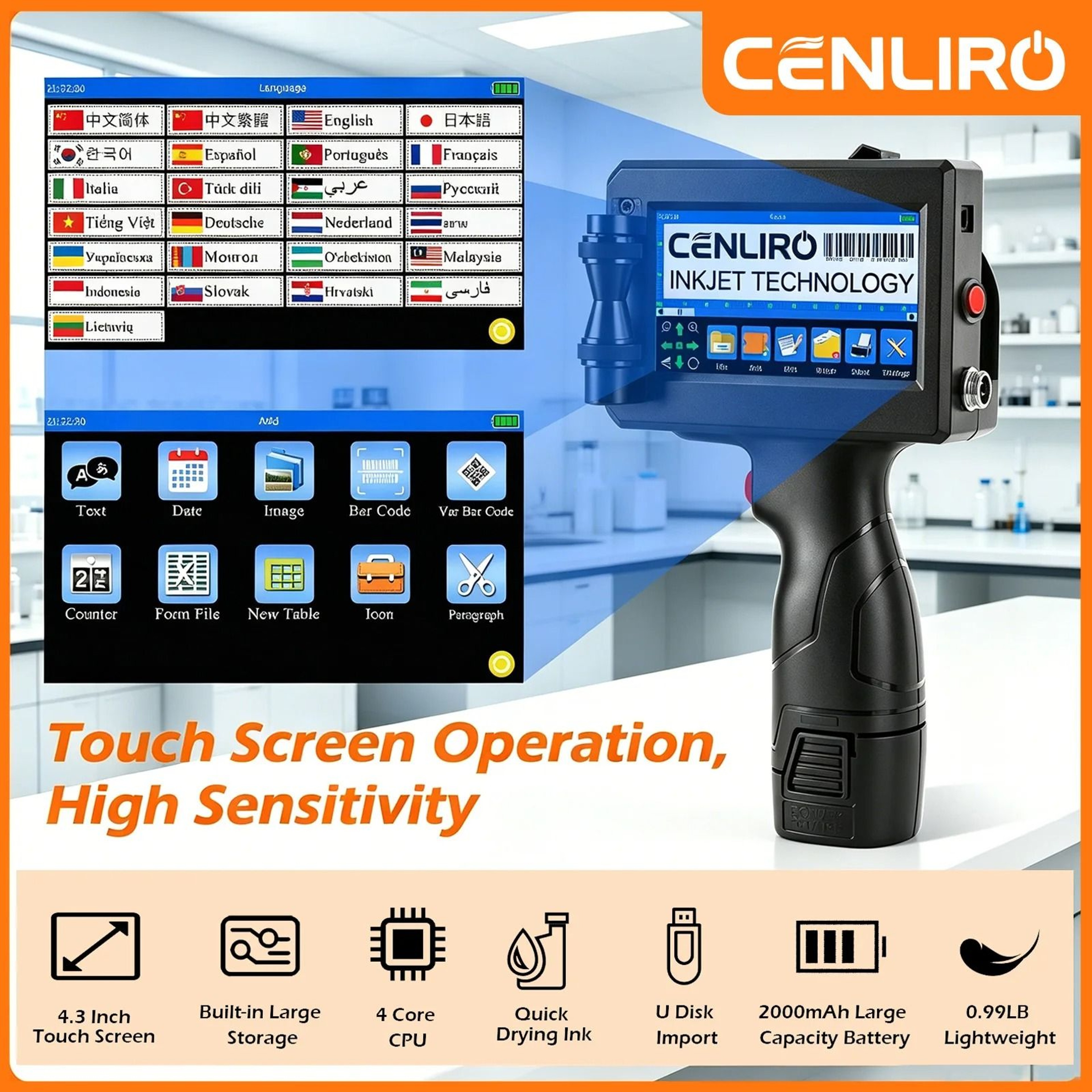 Cenliro CL20B 254mm TIJ Handheld Inkjet Printer Portable Coding Machine For Expiry Date  QR Code 0