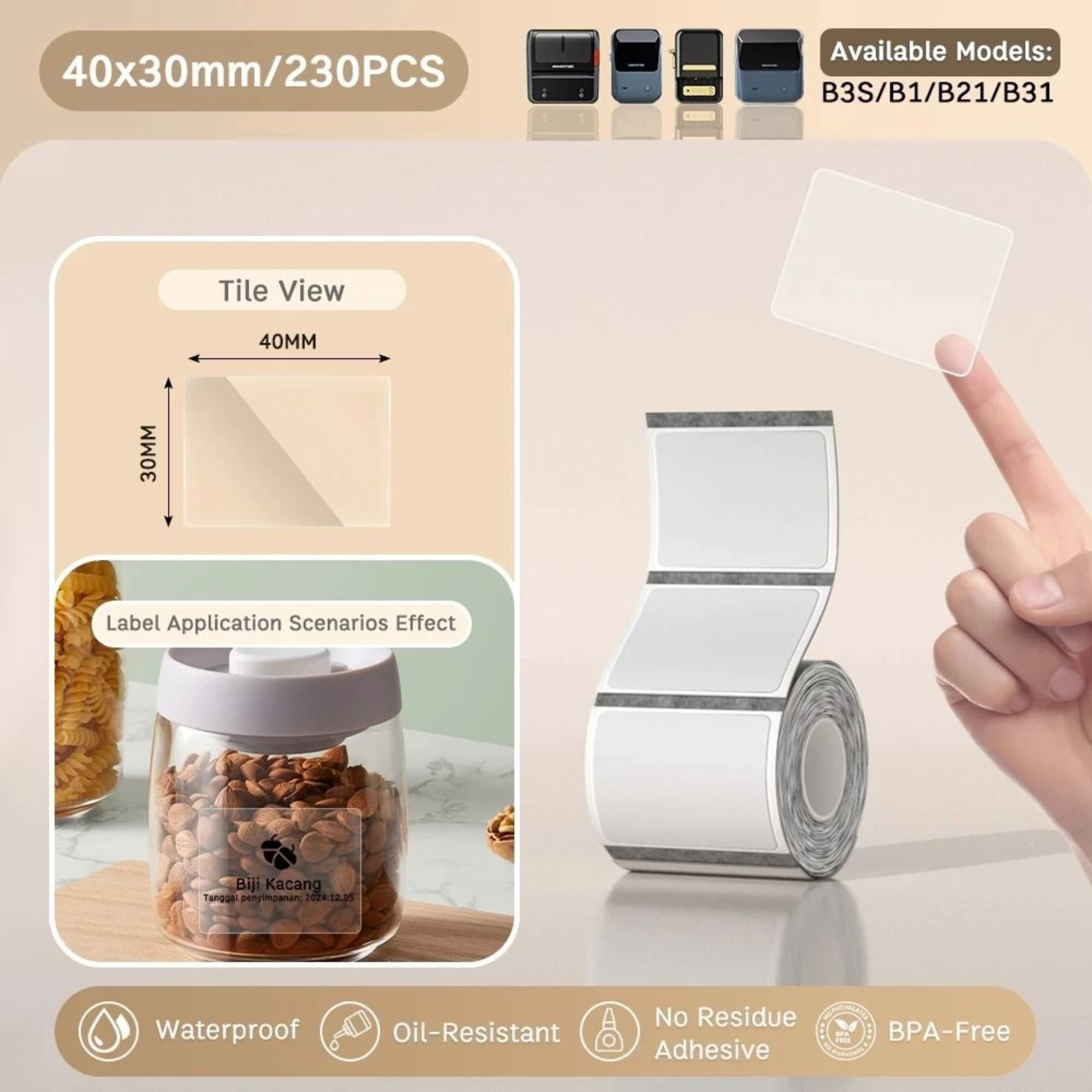 NIIMBOT B21 B203 B3S Thermal Label Printer Paper SelfAdhesive Waterproof  TearResistant Roll 10