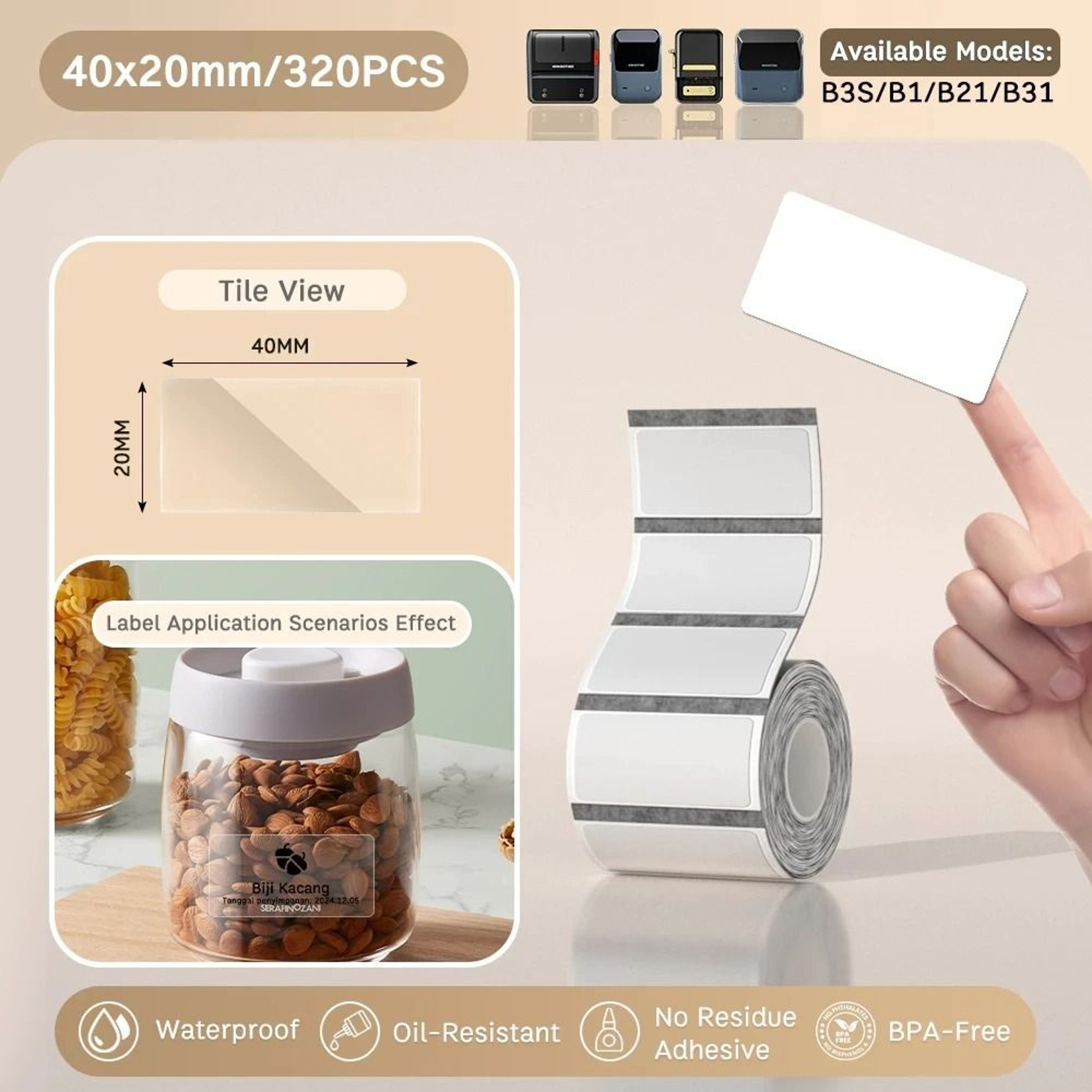 NIIMBOT B21 B203 B3S Thermal Label Printer Paper SelfAdhesive Waterproof  TearResistant Roll 5
