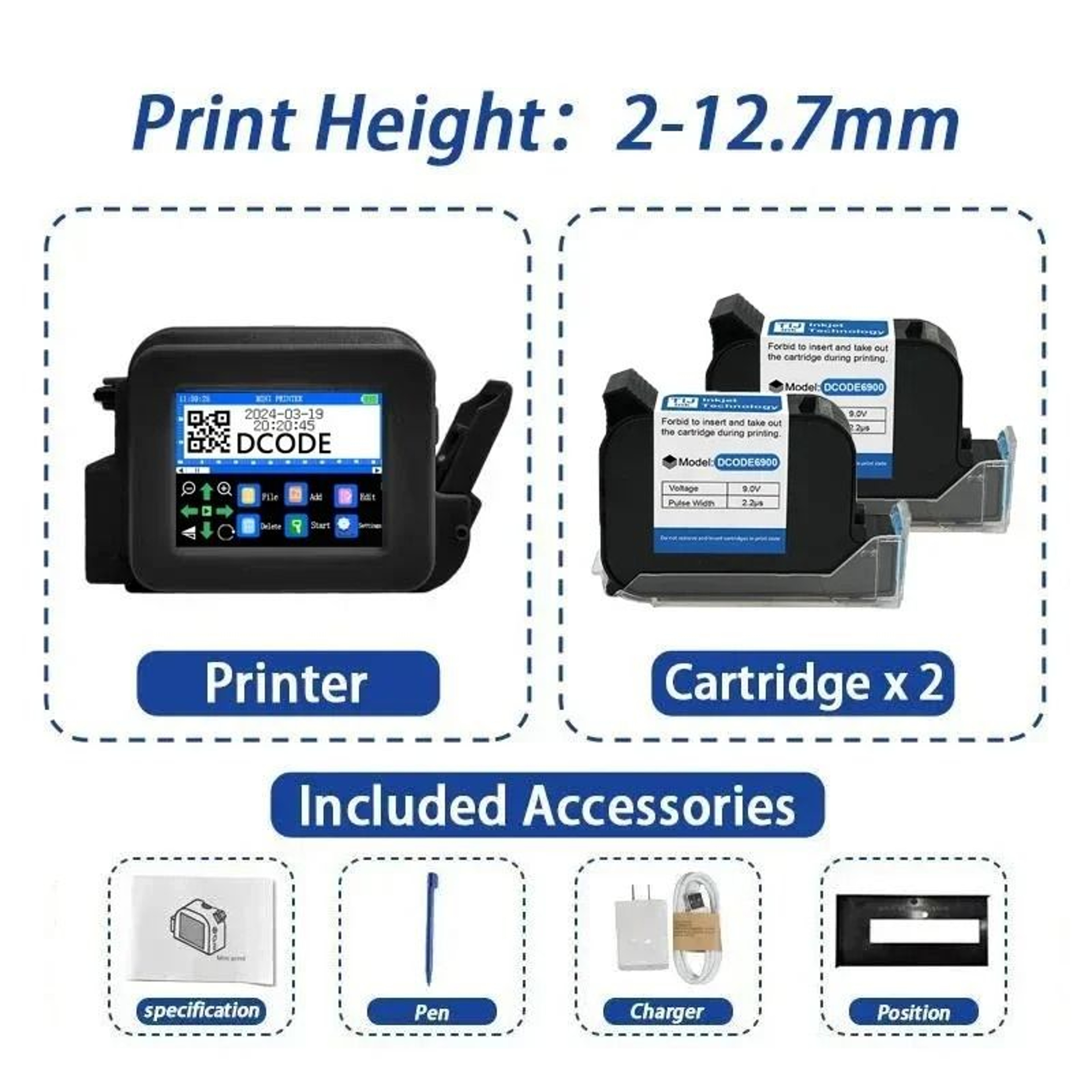 DCODE XMINI 127mm Portable Mini Handheld Inkjet Printer Compact Batch Coding Machine For QR Barcode 8