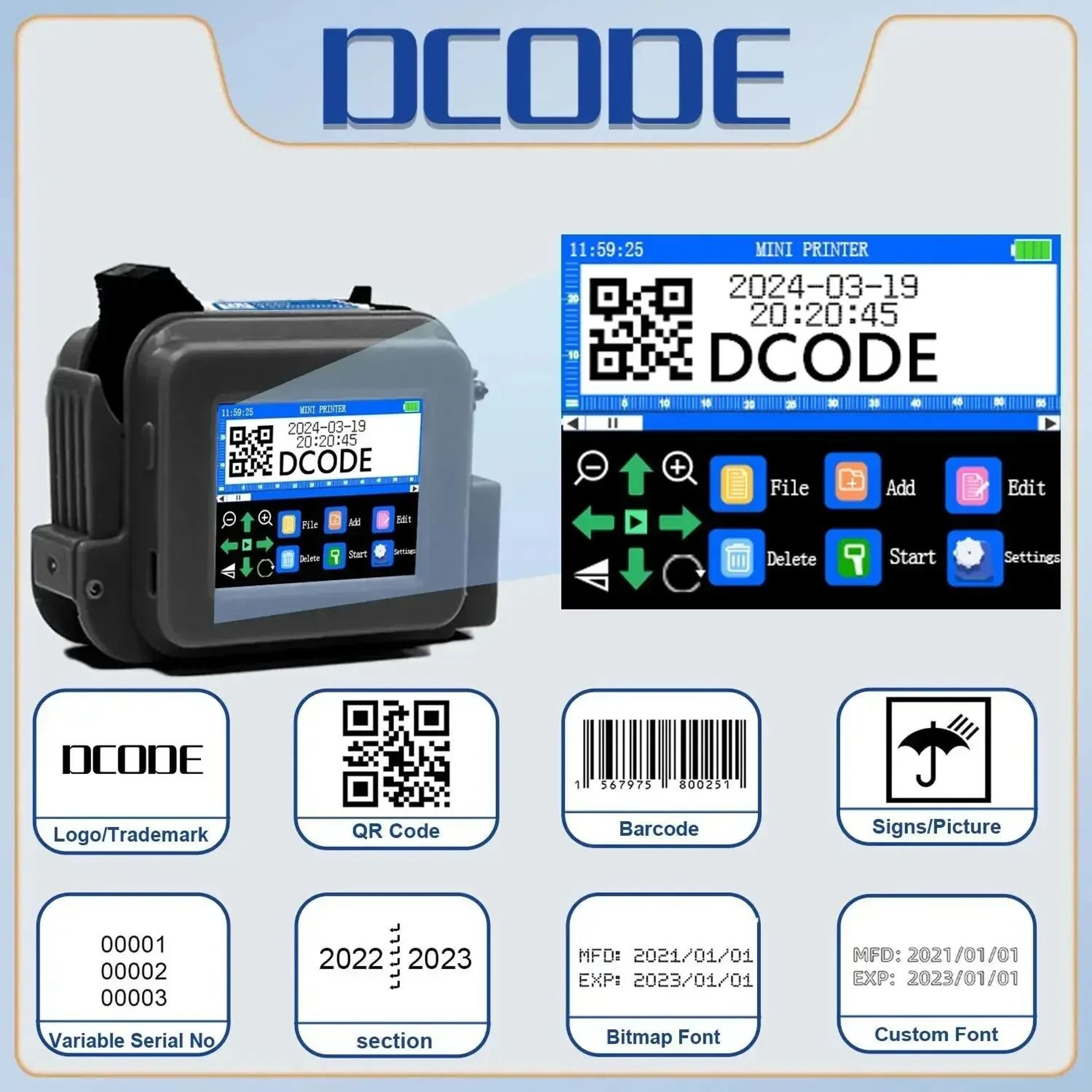 DCODE XMINI 127mm Portable Mini Handheld Inkjet Printer Compact Batch Coding Machine For QR Barcode 1