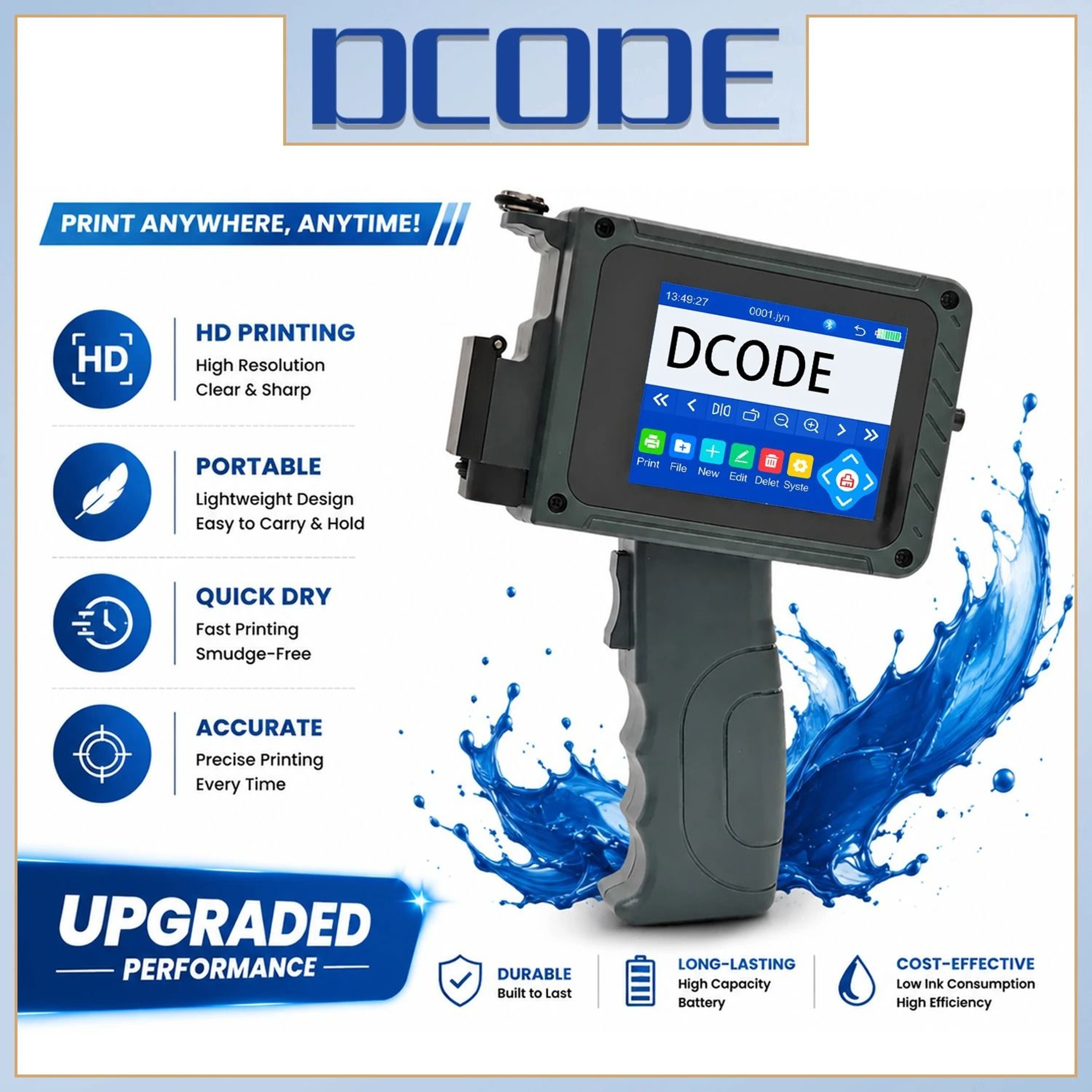 DCODE DC15 Portable Mini Handheld Inkjet Printer 127mm Coding Machine For QR Barcode Logo  Date 0