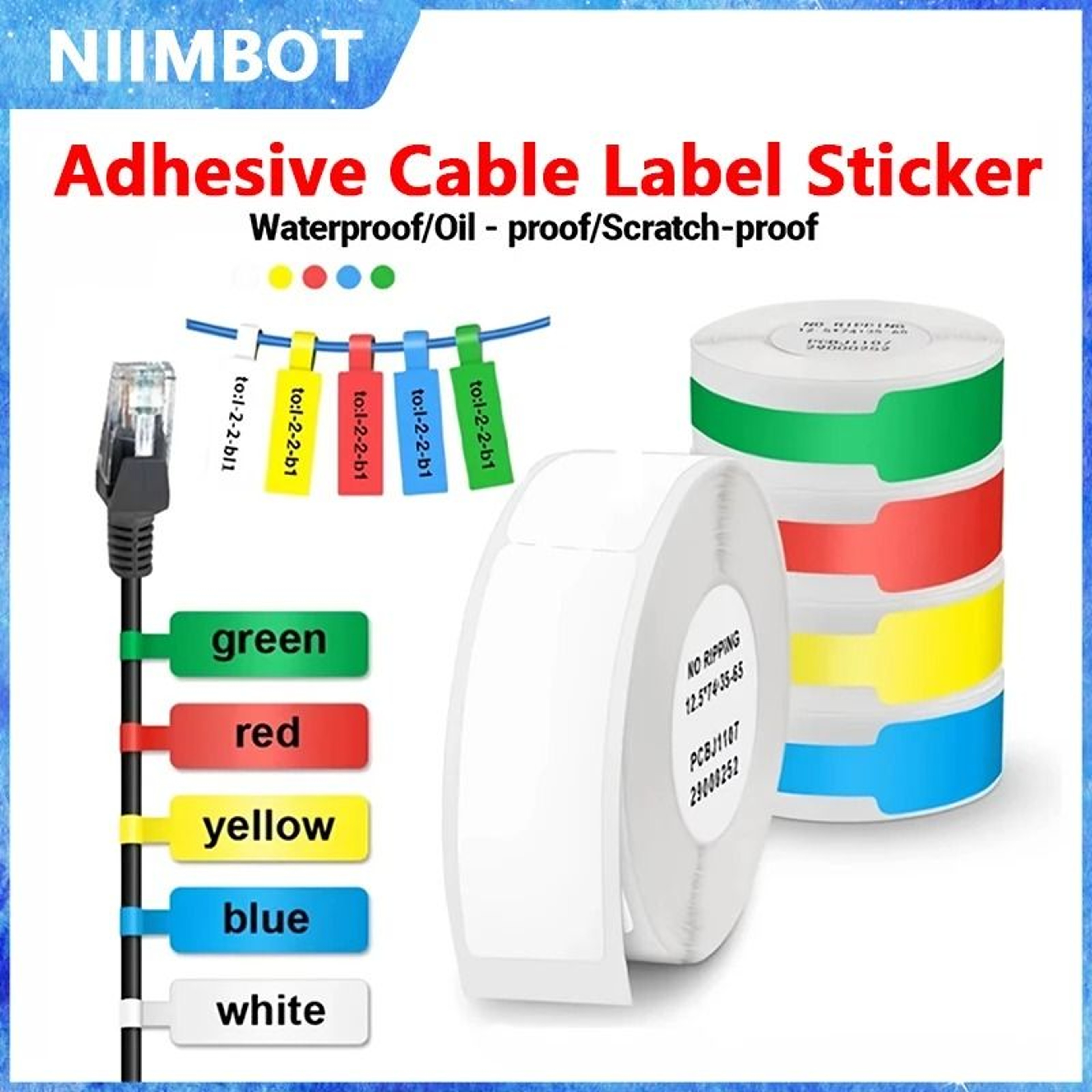 NIIMBOT Cable Labels Waterproof SelfAdhesive Color Sticker Roll For D110 D101 D11 Label Printers 0