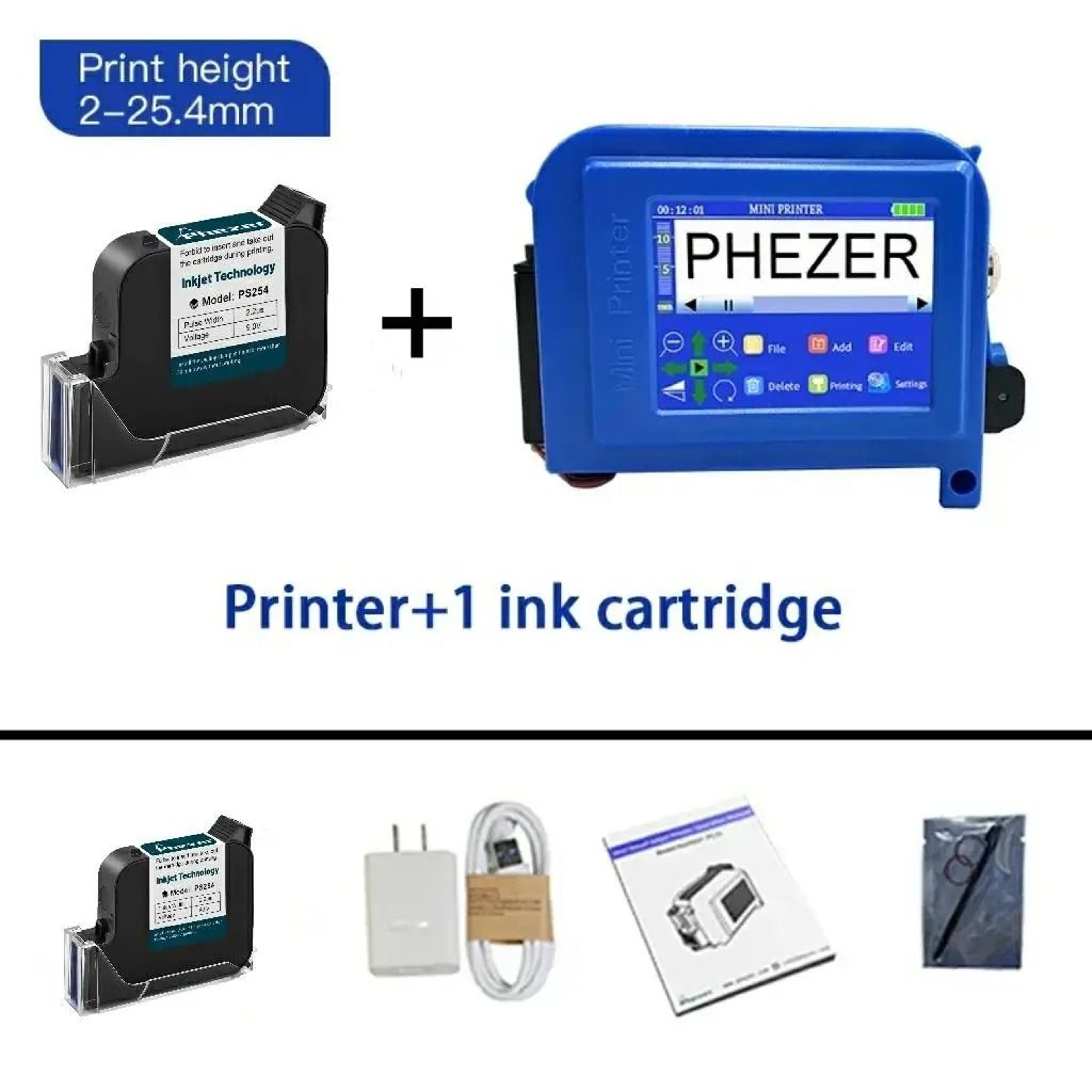 Phezer PC11Plus 127mm 254mm Mini Portable Handheld Inkjet Printer For Batch Code QR Date Logo 10