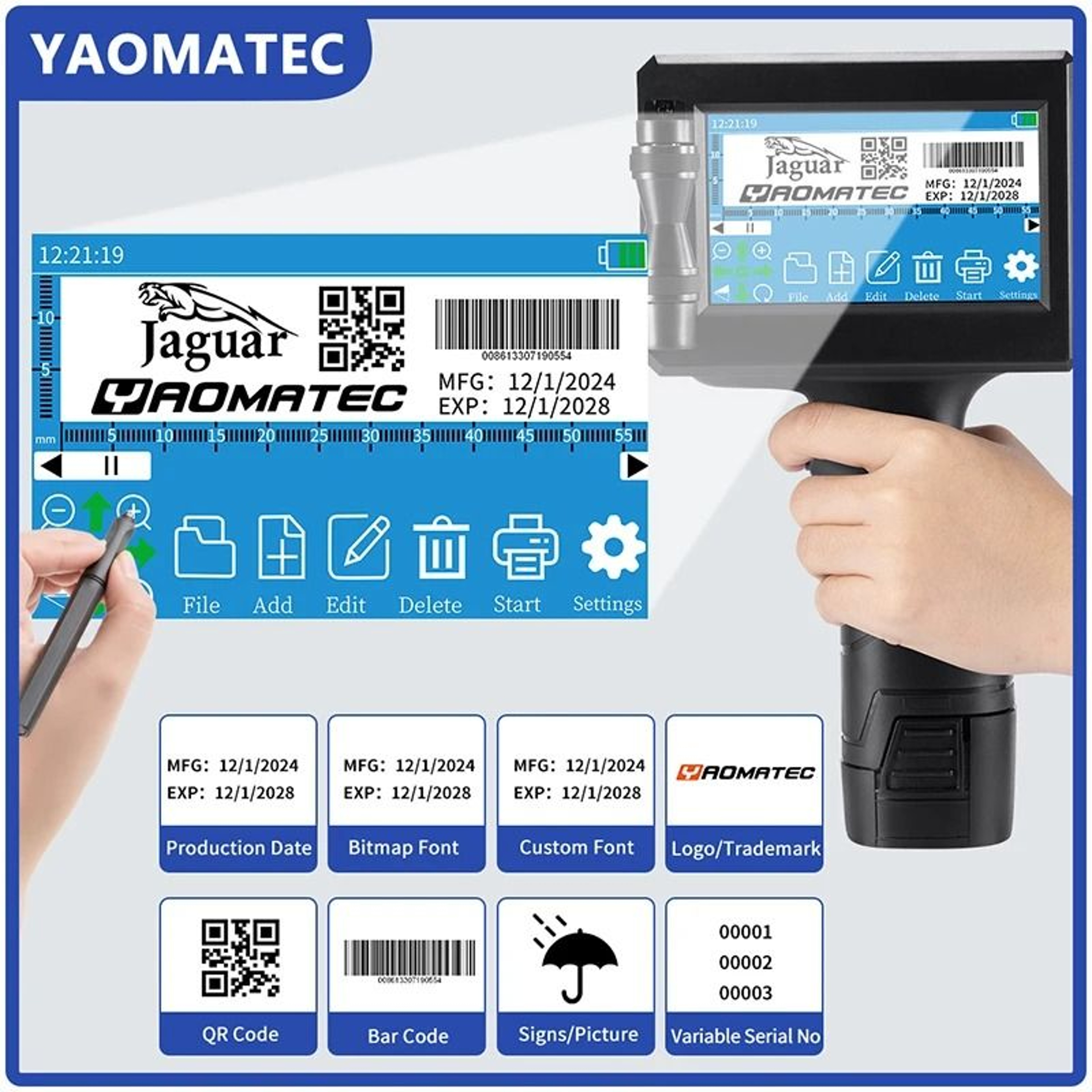 S7 Y7 127mm Variable QR Barcode Batch Code Expiry Date Logo Portable Handheld Thermal Inkjet Printe 1