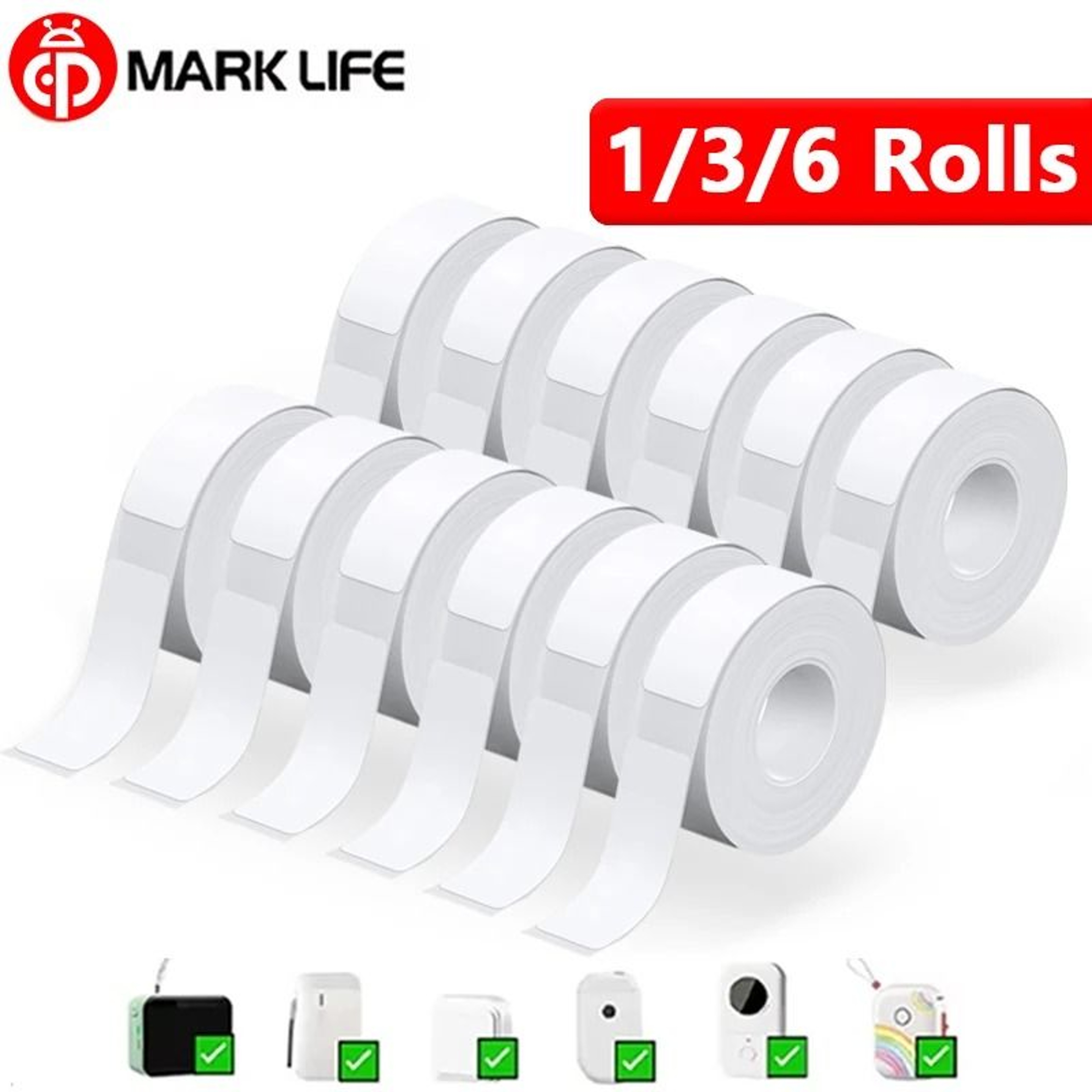 Marklife Thermal Label Adhesive Paper Rolls White Transparent  UV Compatible With P15 P12 P11 D30 Q 0