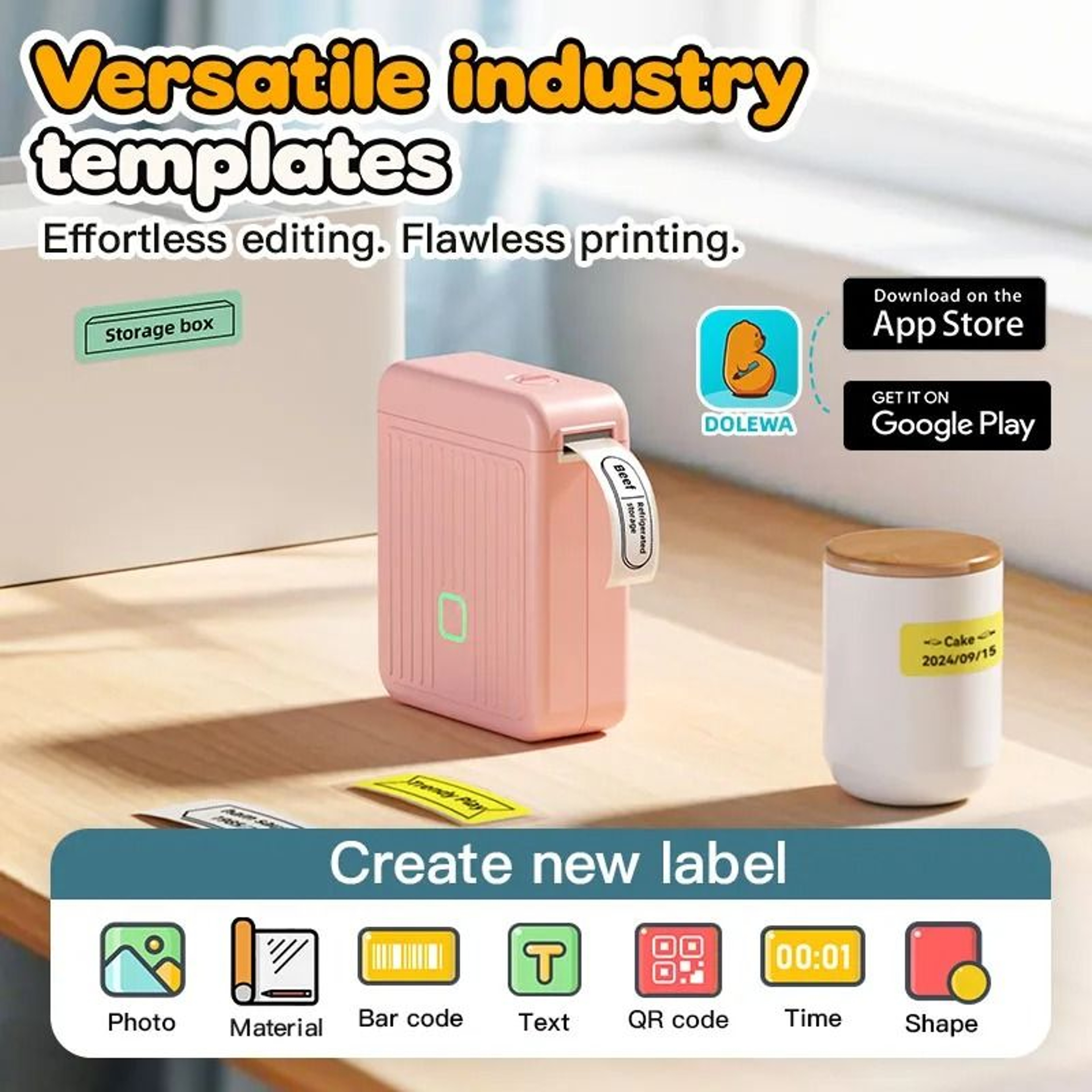 DOLEWA T01 Portable Mini Thermal Label Printer Wireless Bluetooth Inkless Barcode Sticker Machine F 2